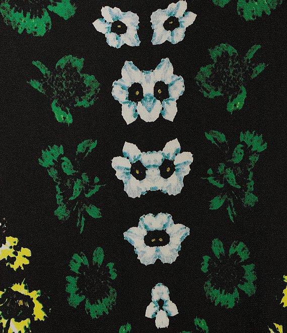 Eva Varro Knit Jersey Floral Pattern Crew Neck 3/4 Sleeve Side Slit Midi Dress Product Image