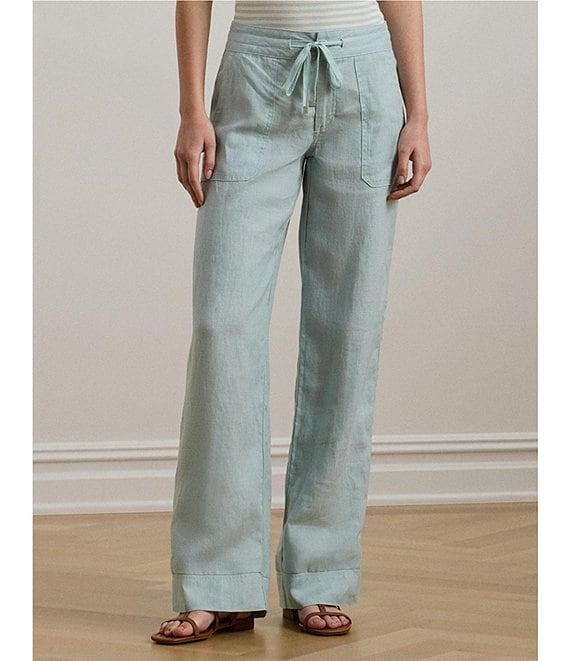 Lauren Ralph Lauren Flat Front Mid Rise Drawcord Waist Pants Product Image