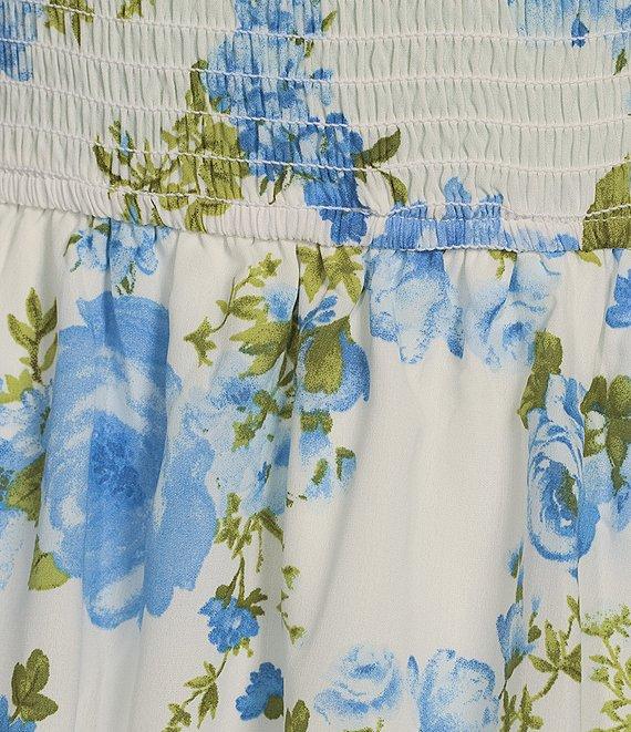 Blu Pepper Sleeveless Smoke Floral Tiered Ruffle Midi Dress Product Image