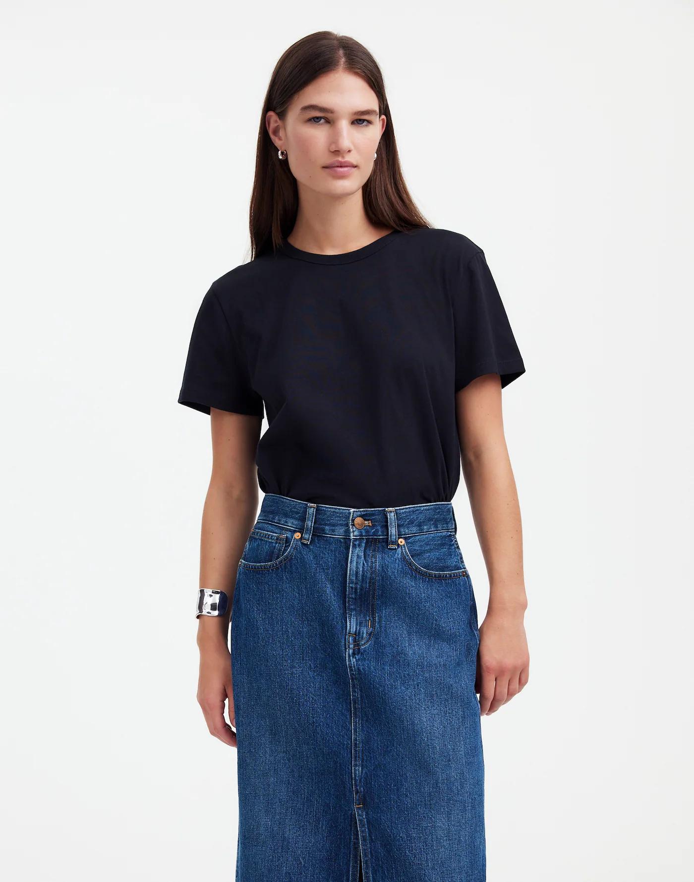Denim Front-Slit Midi Skirt in Kincord Wash Product Image