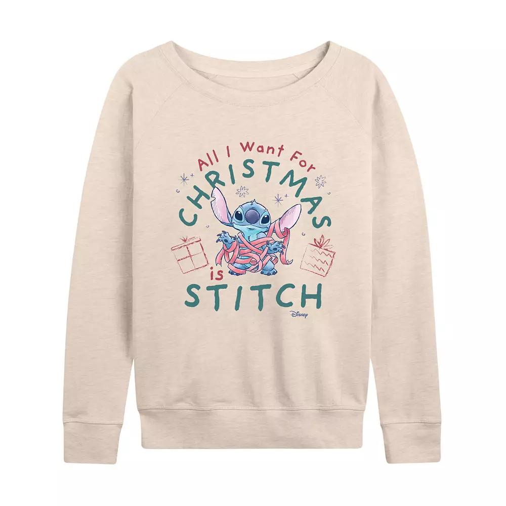 Disney's Lilo & Stitch Women's A Stitch For Christmas French Terry Long Sleeve Tee,  Product Image