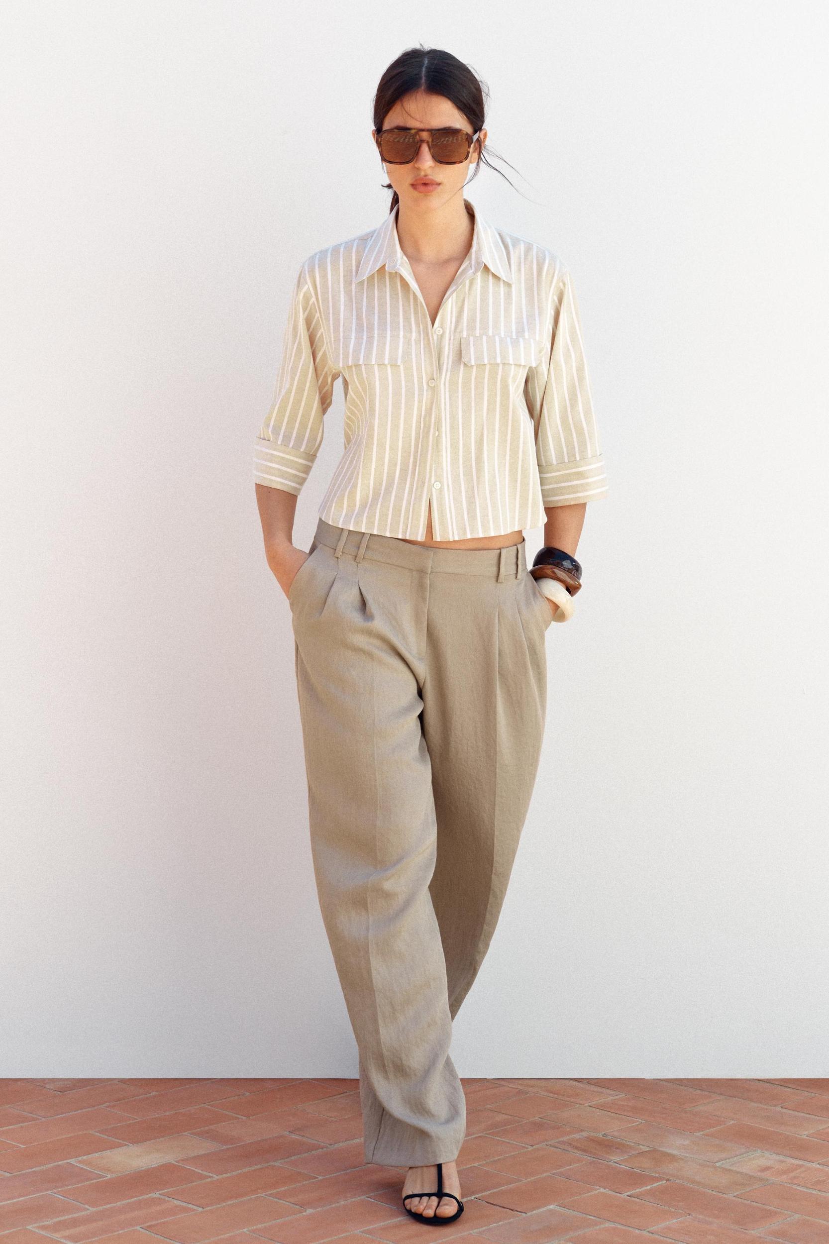 METALLIC THREAD STRIPED CROP TOP Product Image