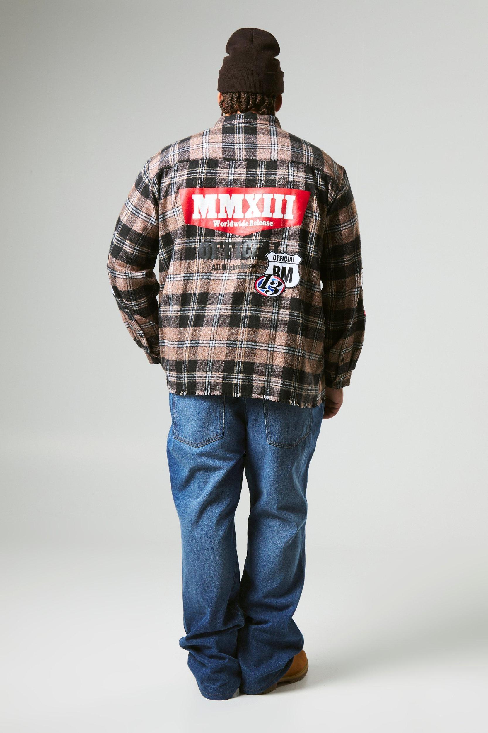 Plus Applique Distressed Flannel Oversized Shirt | boohooMAN USA Product Image