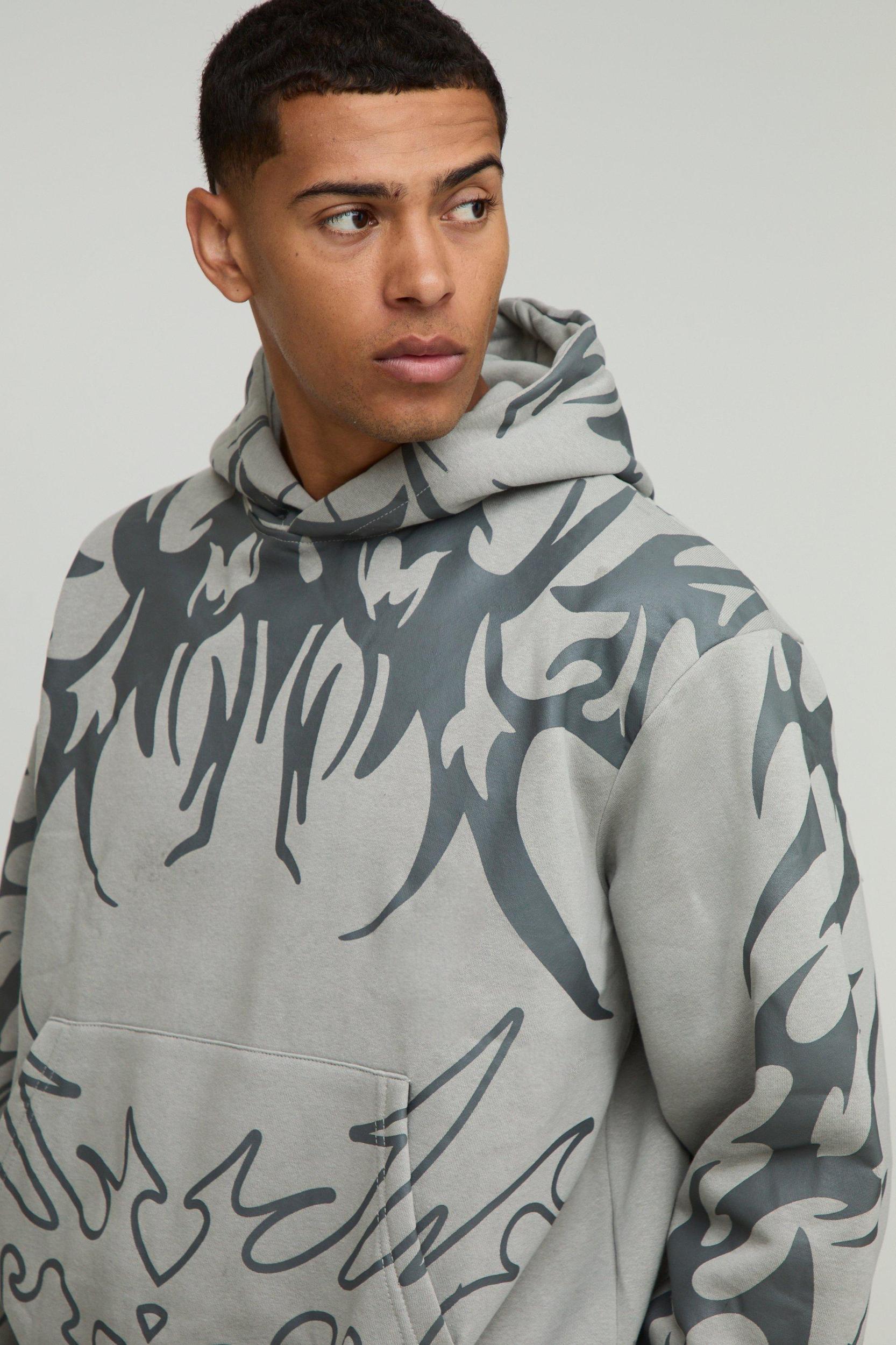 Oversized Boxy All Over Print Wide Leg Hooded Tracksuit | boohooMAN USA Product Image