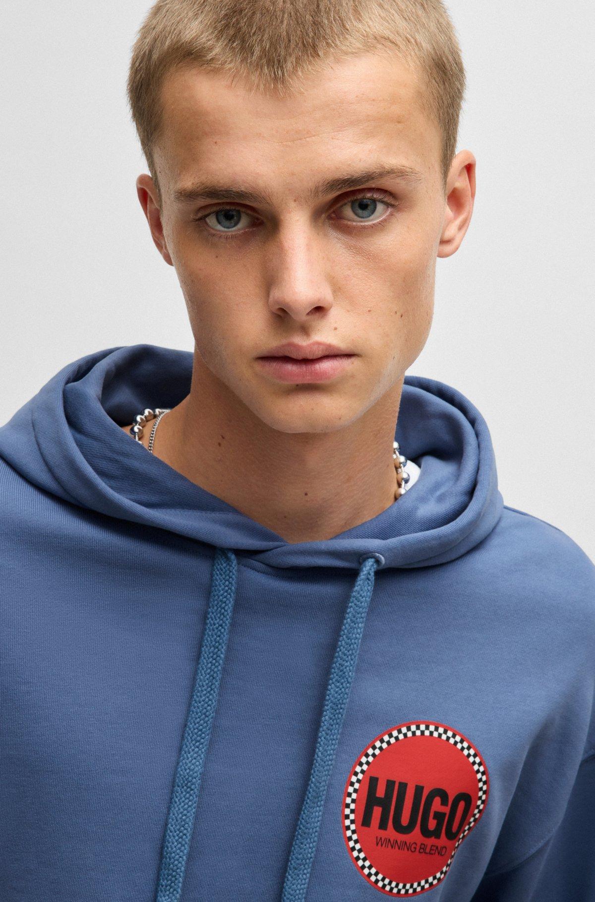 Cotton-terry relaxed-fit hoodie with logo prints Product Image