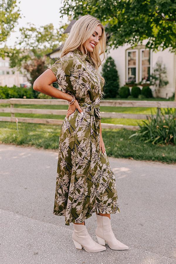 Vineyard Charm Satin Midi in Olive Product Image