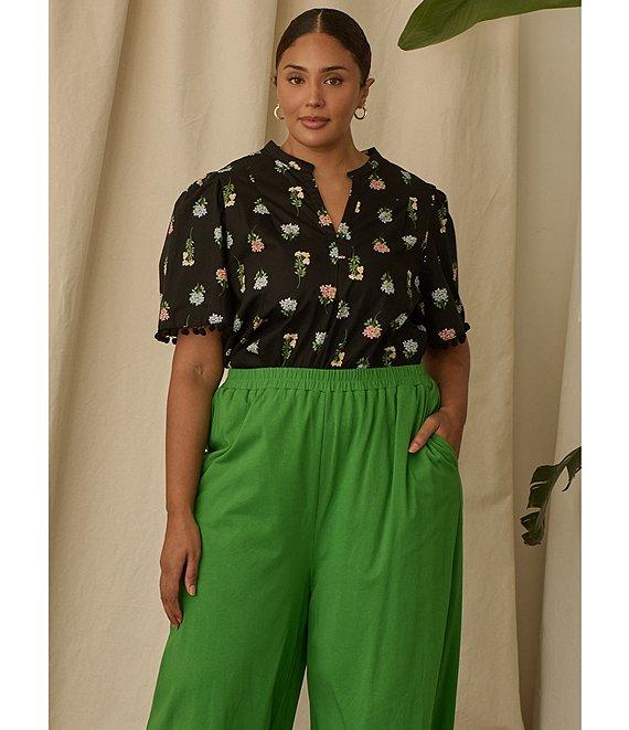 Sugarlips Plus Size Ryder Ruffle Wide Leg Cotton Knit Pants Product Image