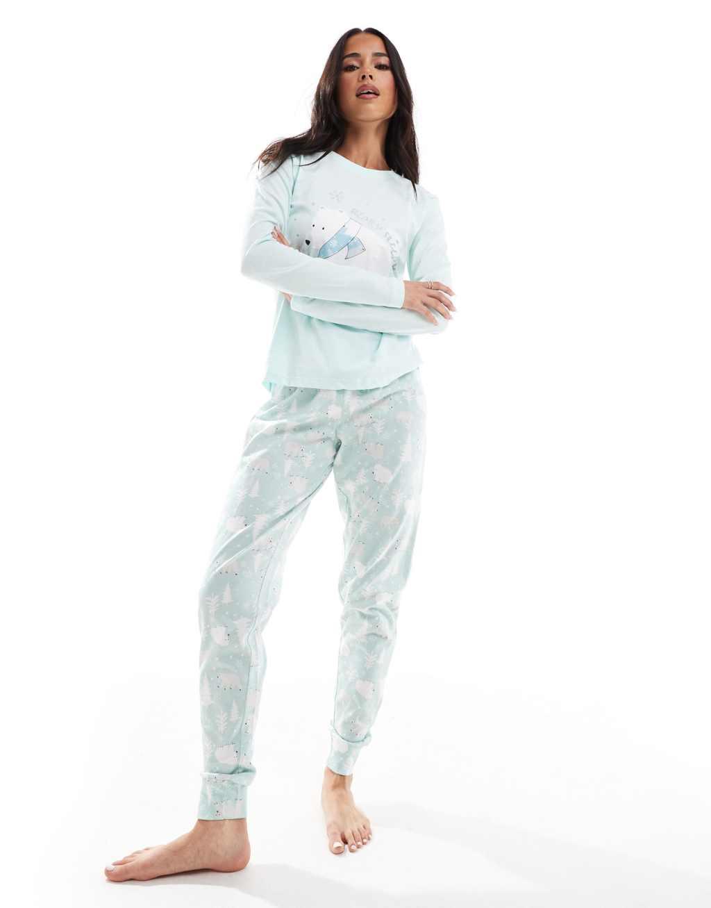 Threadbare polar bear long pajama set in light blue Product Image