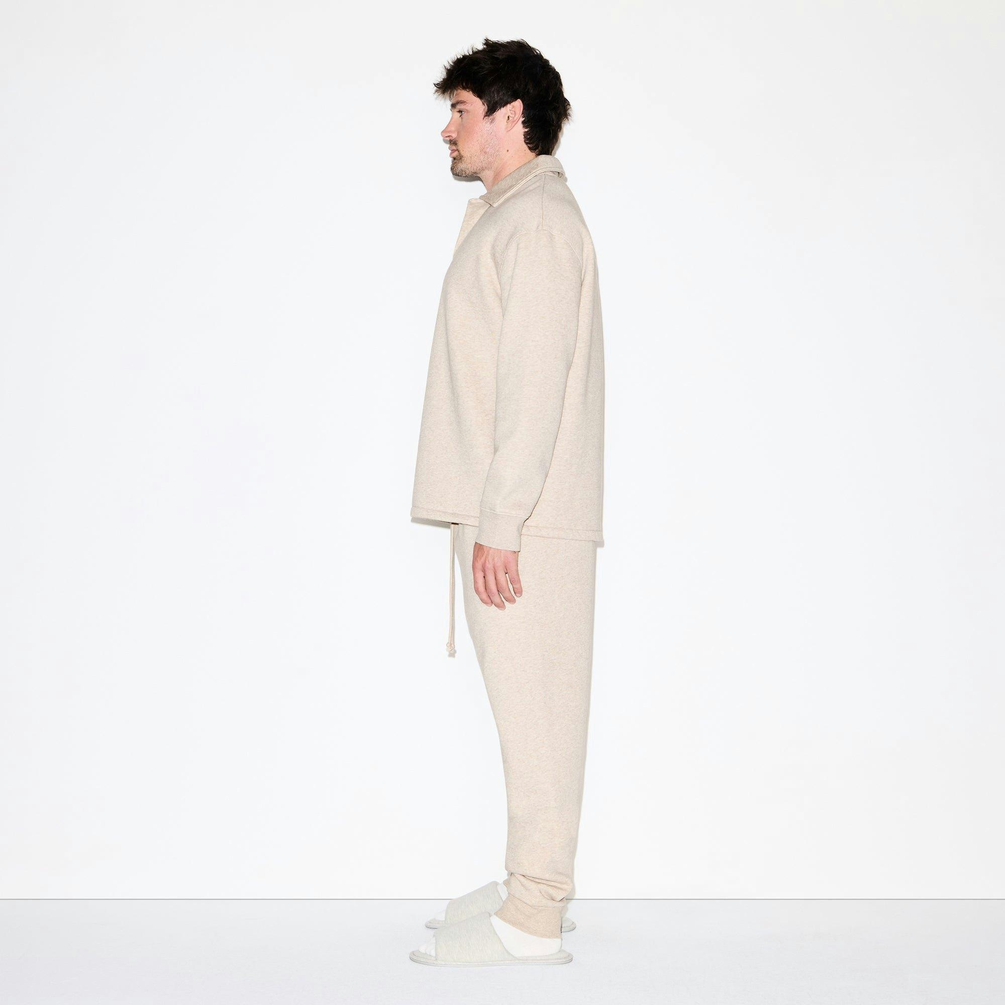 FLEECE LOUNGE MENS RELAXED POLO | DESERT HEATHER GREY Product Image