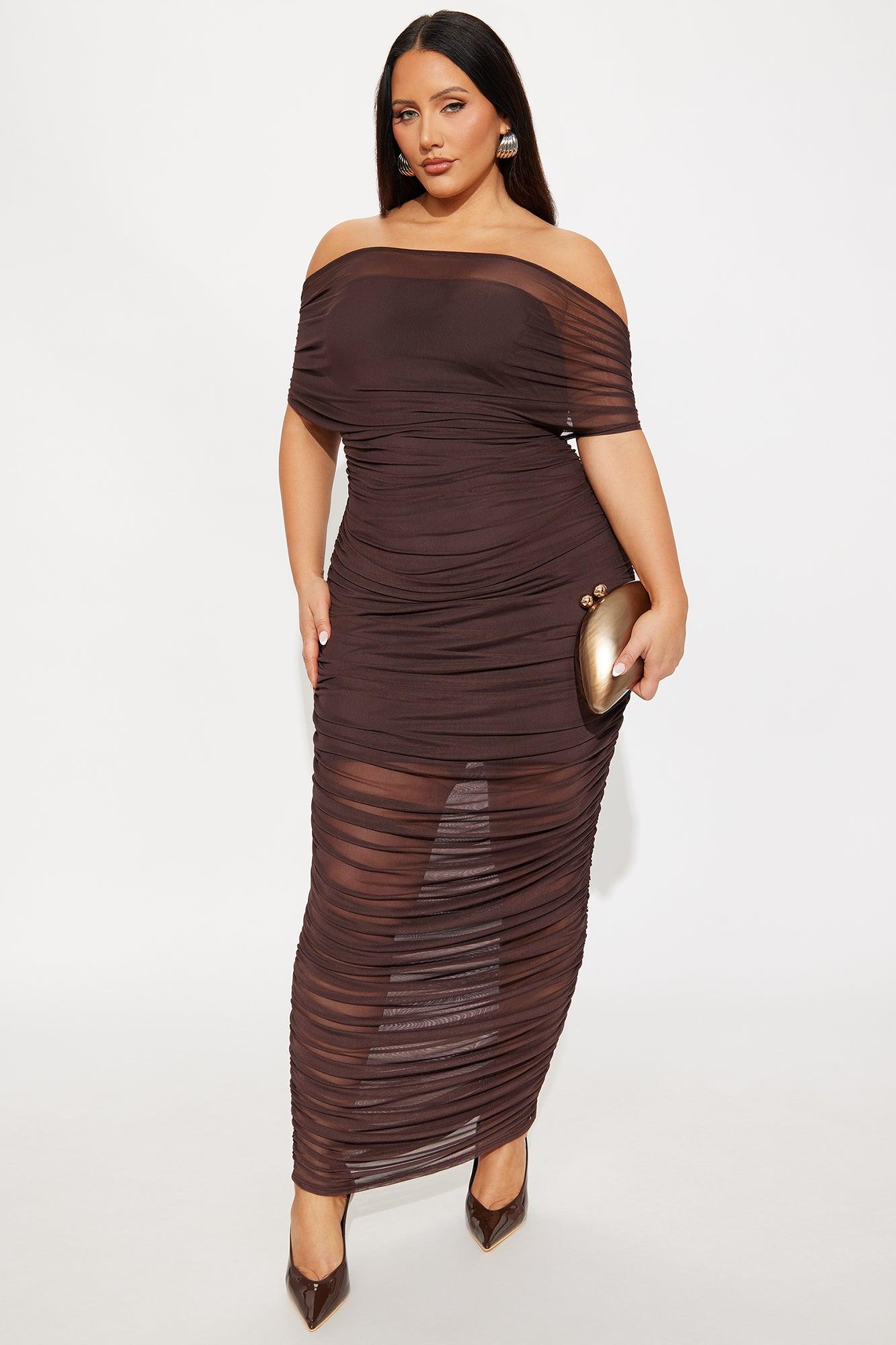 Obsessed With Me Ruched Maxi Dress - Brown Female Product Image