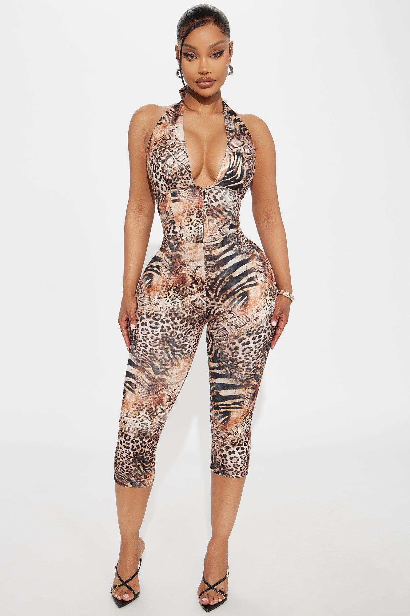 Dalia Halter Corset Capri Jumpsuit - Brown/combo Product Image