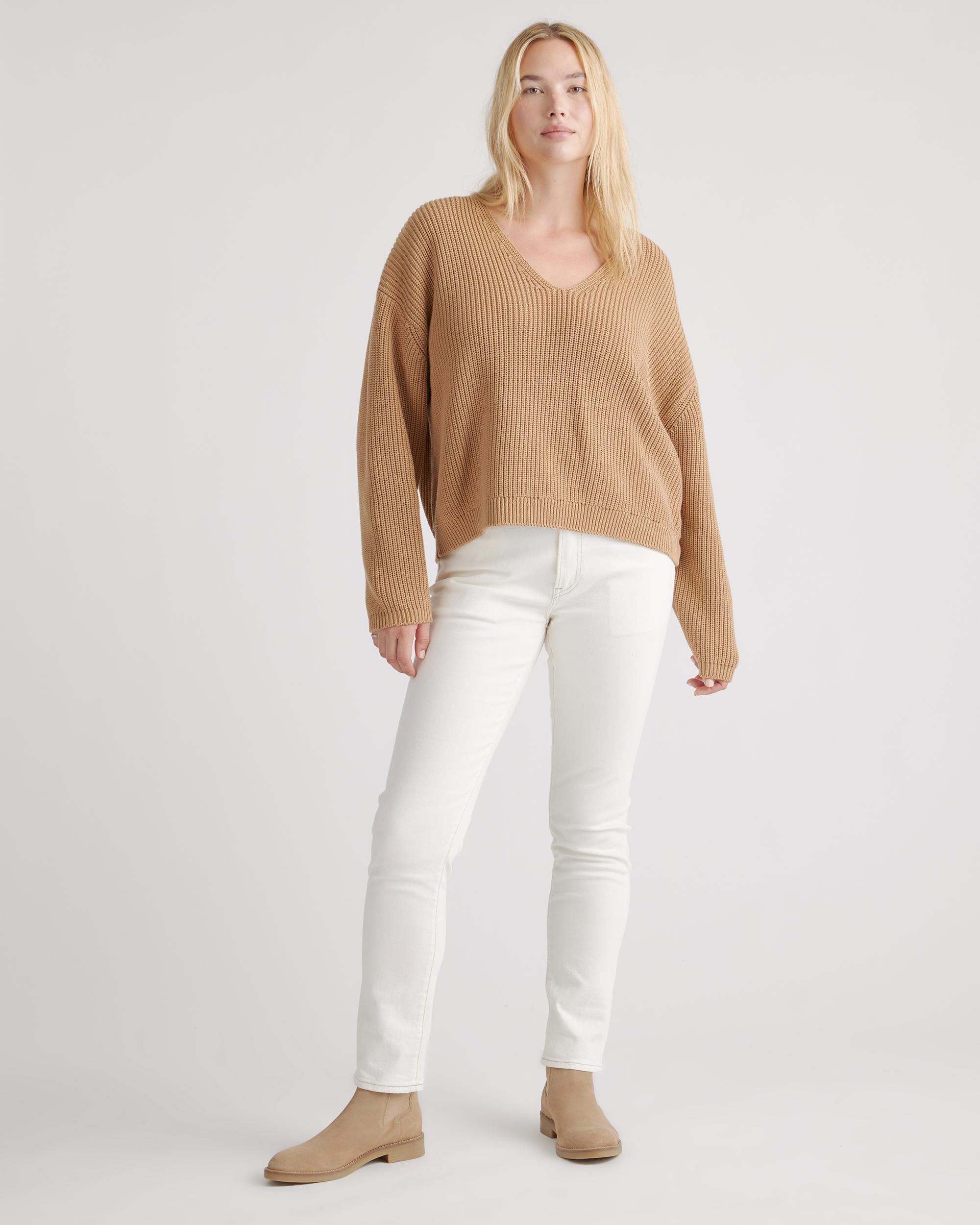 Quince | Women's Fisherman V-Neck Sweater Size XS, Organic Cotton Product Image