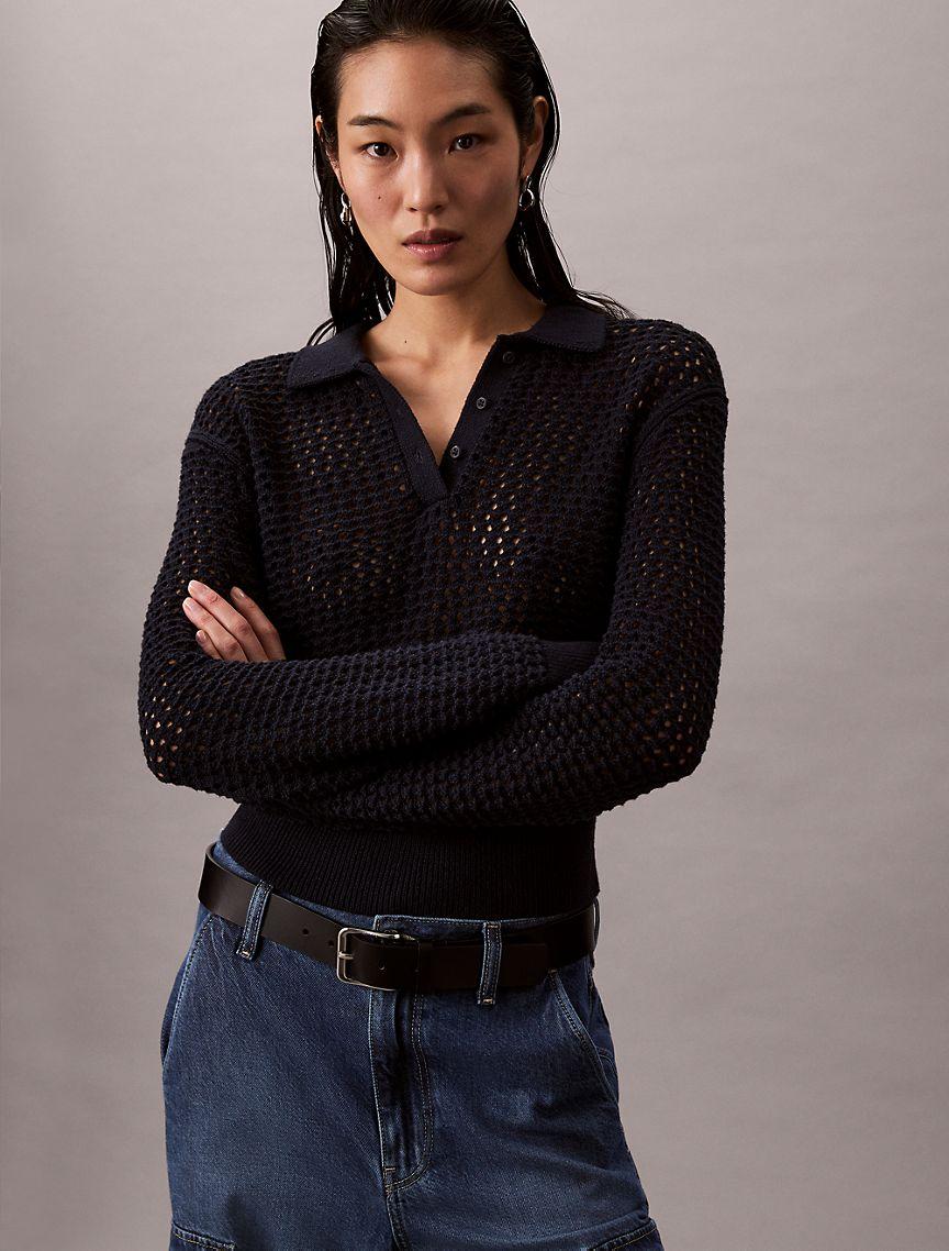 Open Stitch Polo Sweater Product Image