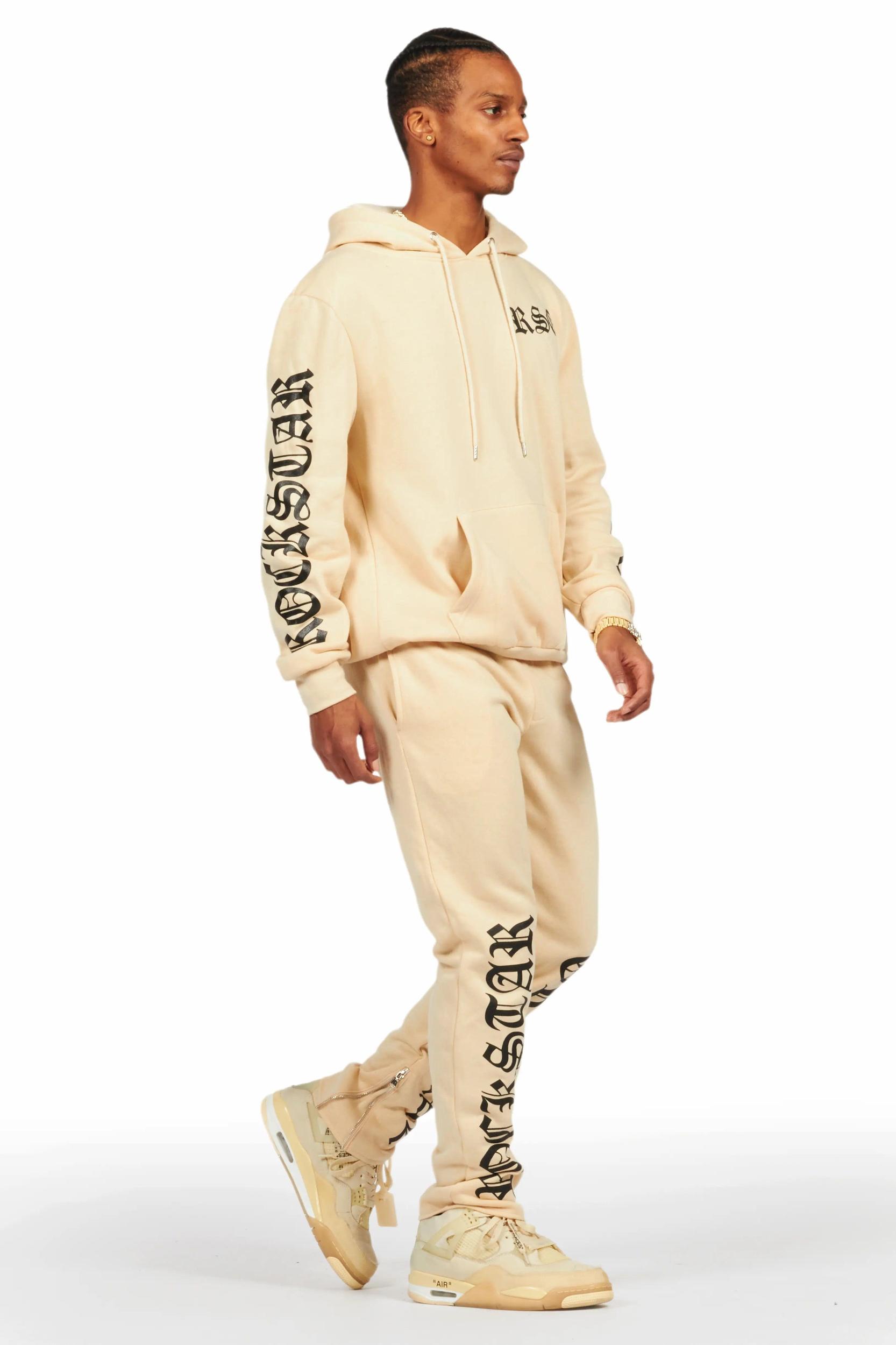 Alonzo Beige Slim Fit Hoodie Track Set Male Product Image