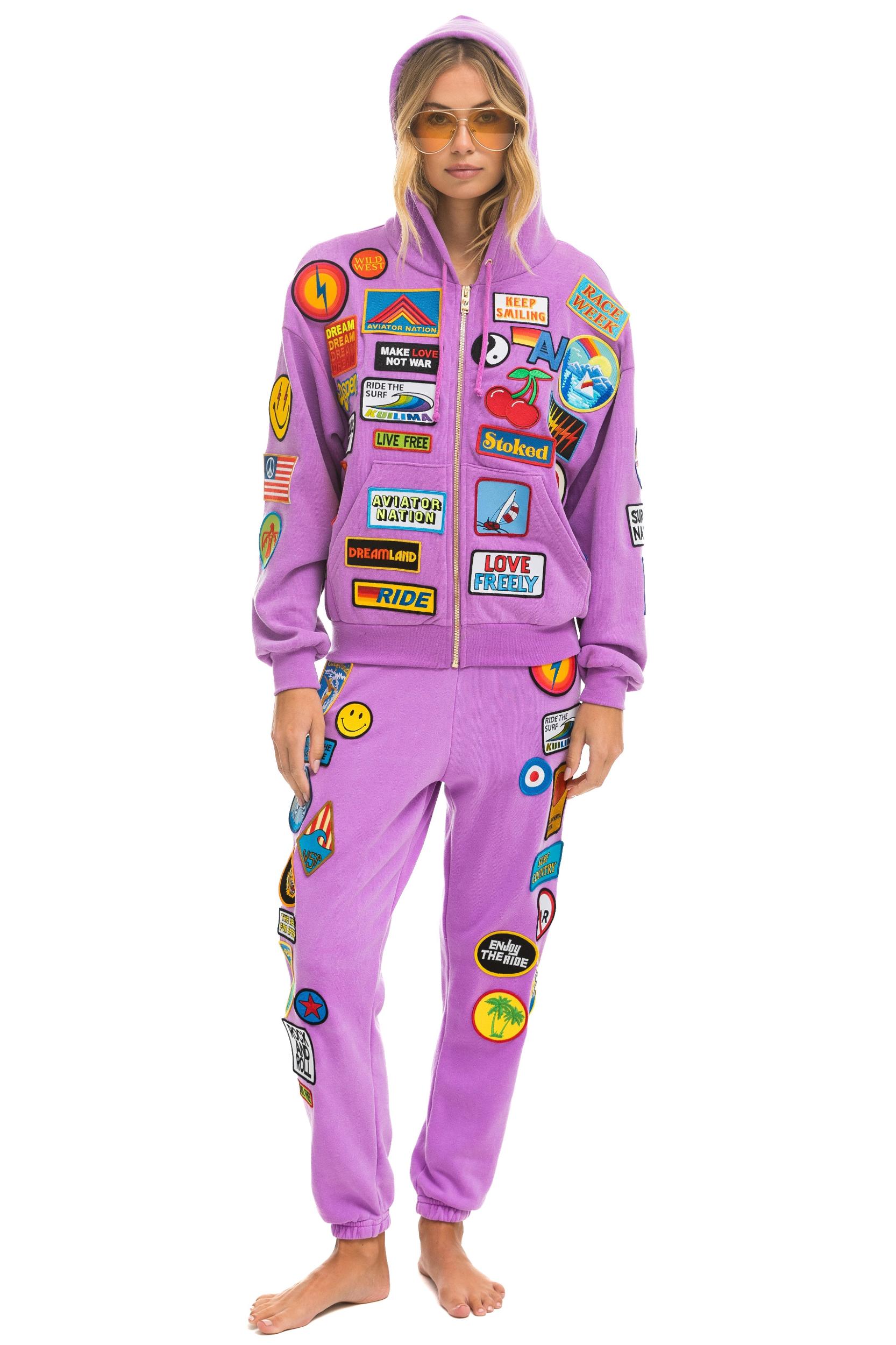 VINTAGE PATCH SWEATPANTS - NEON PURPLE Female Product Image