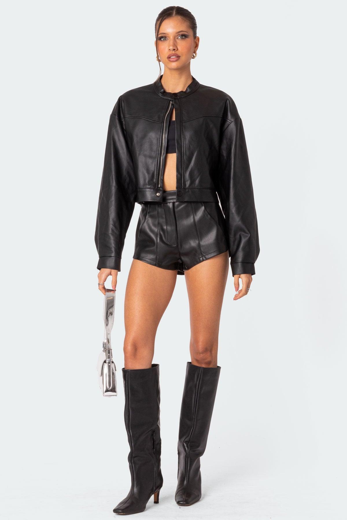 Ramona Faux Leather Cropped Jacket Product Image