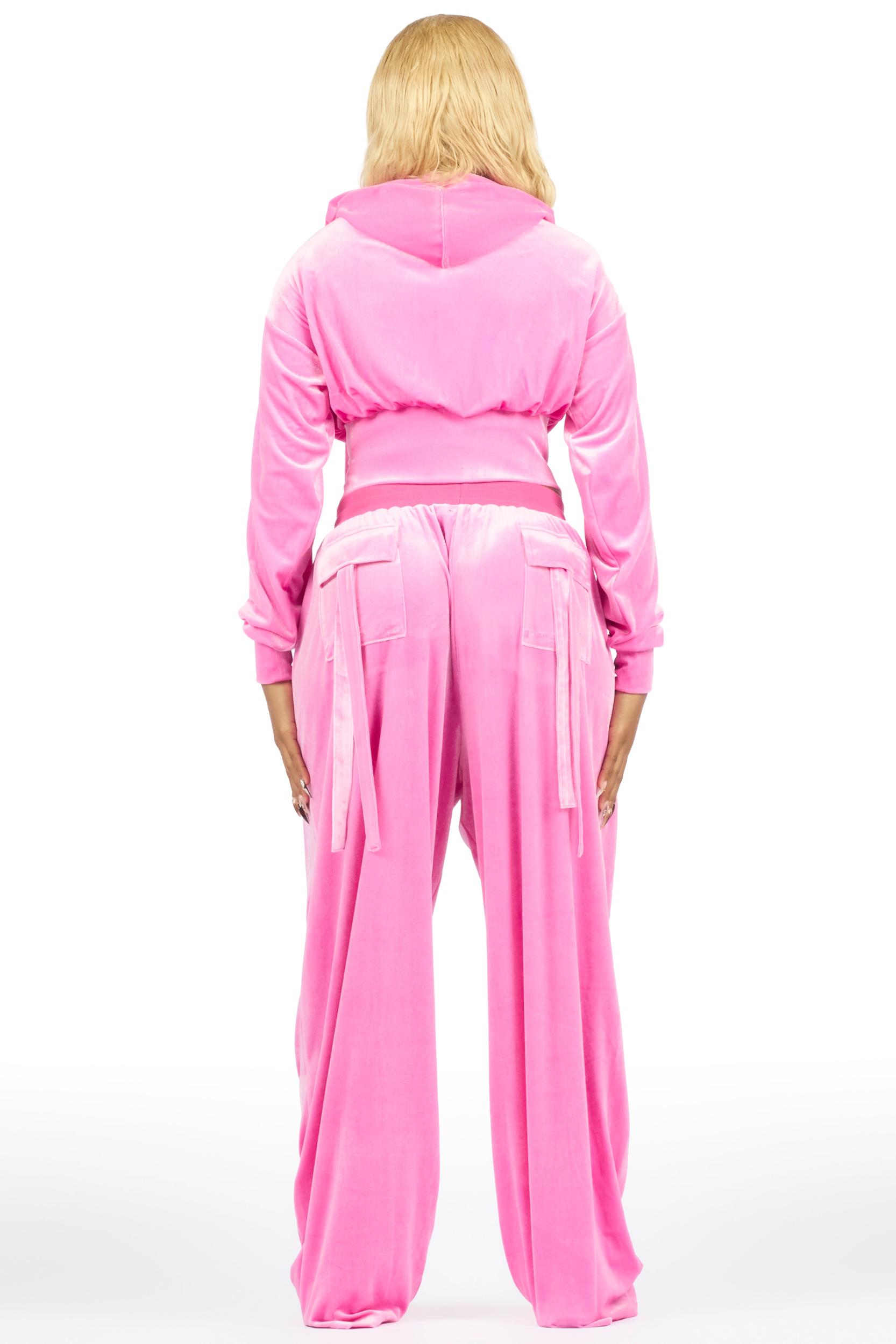 Jalisa Light Pink Cargo Velour Baggy Fit Track Set Female Product Image