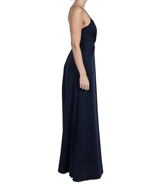 Julia Jordan Stretch Satin Jersey Knit Sweetheart Neck Sleeveless Front Twist Drape A-Line Maxi Dress Product Image