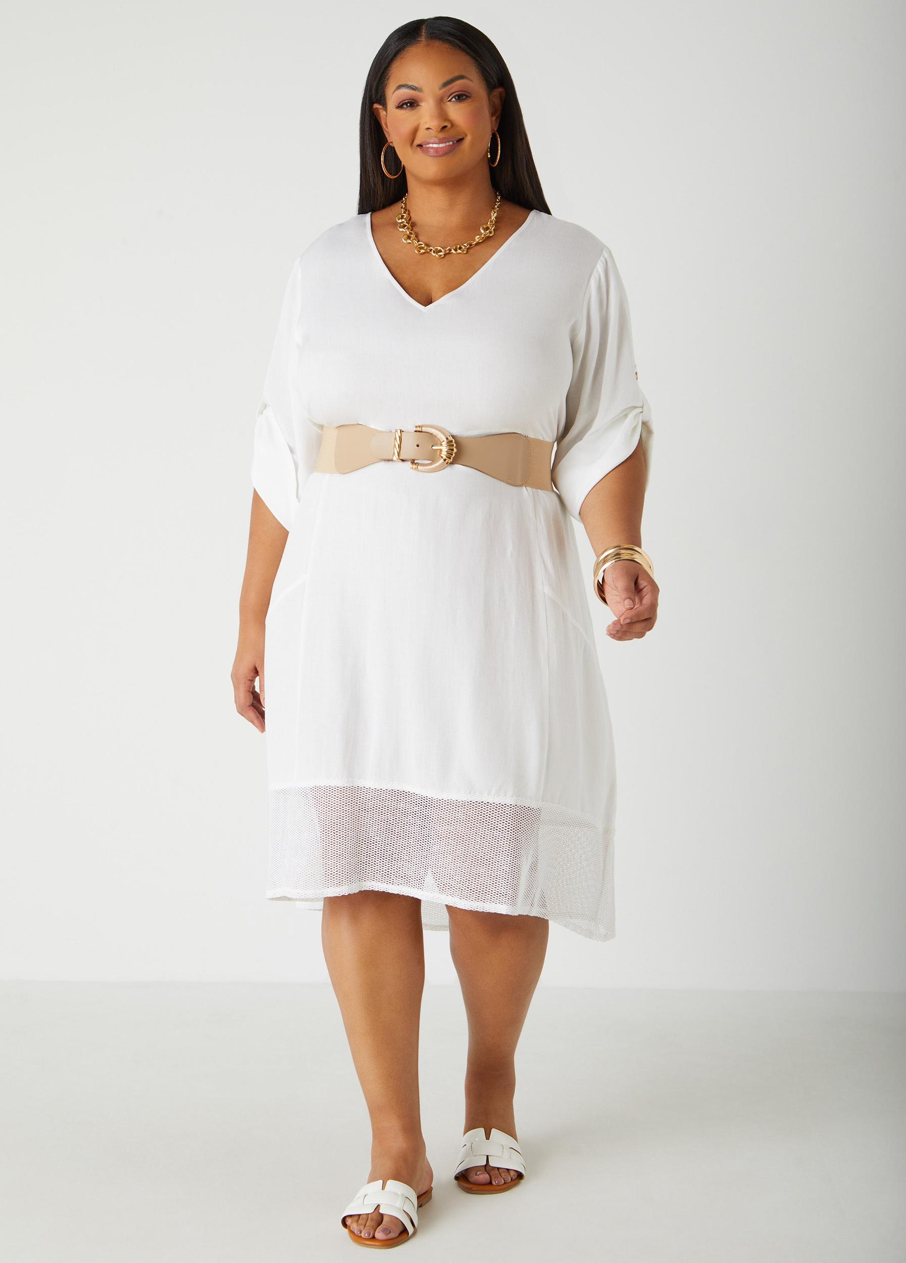 Fishnet Paneled V Neck Dress Product Image