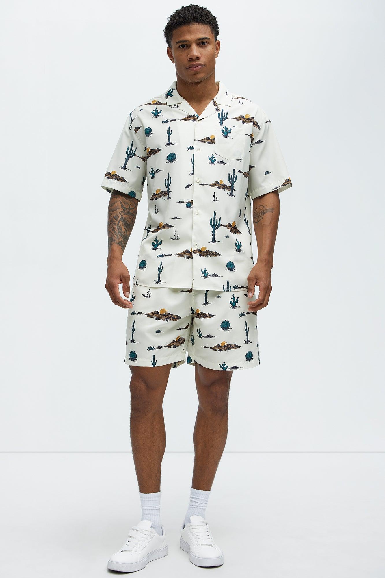 Desert Cuban Collar Button Up Shirt - White/combo Product Image