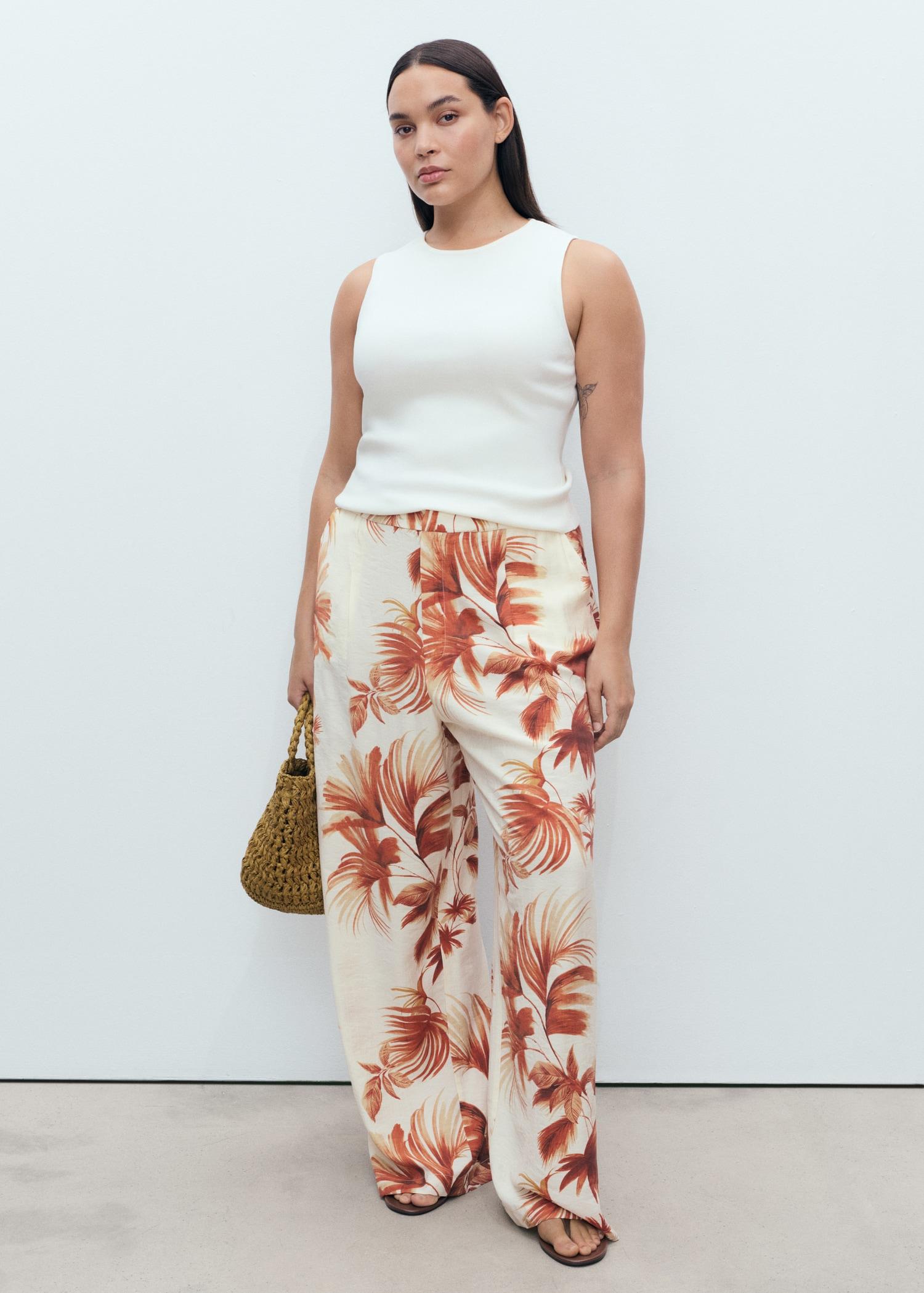 Flowing palm-tree print pants - Women | MANGO USA Product Image