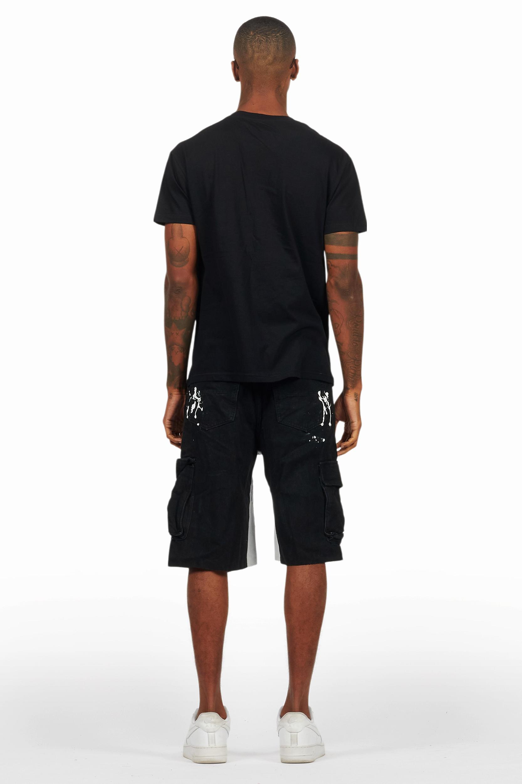 Bubble Black/White T-Shirt/Denim Short Set Male Product Image