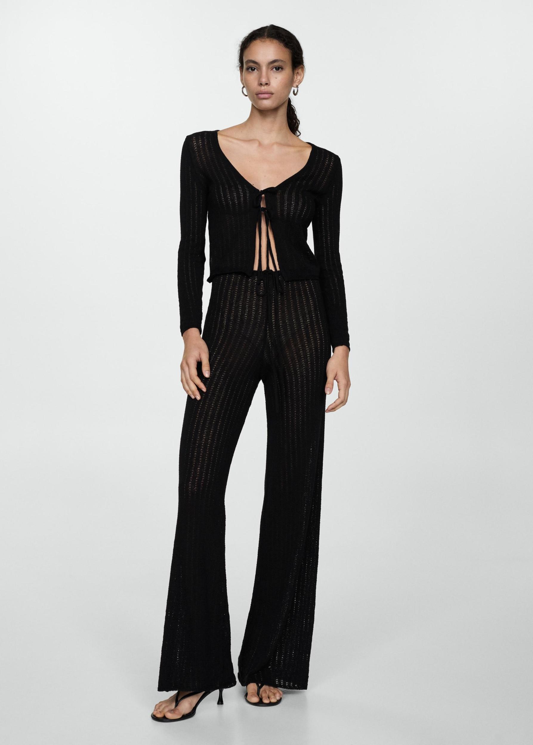 Knitted cardigan with ties - Women | MANGO USA Product Image