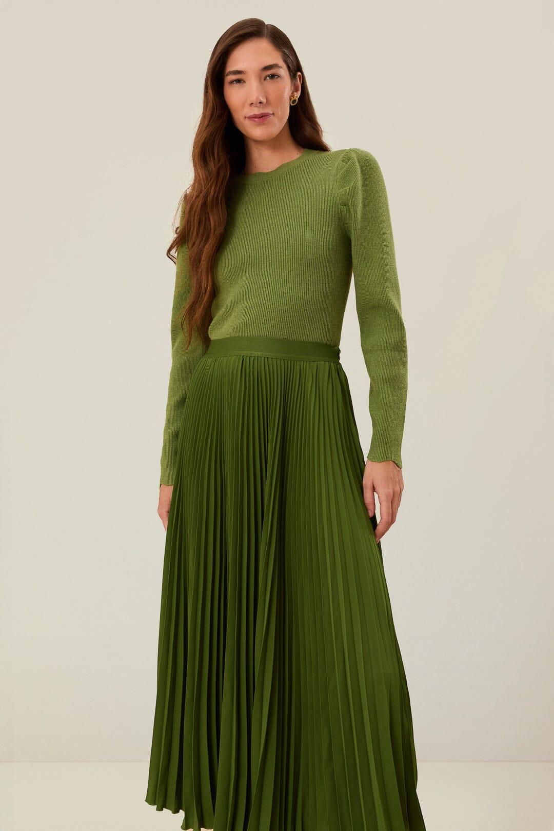 Green Pleated Maxi Skirt Product Image