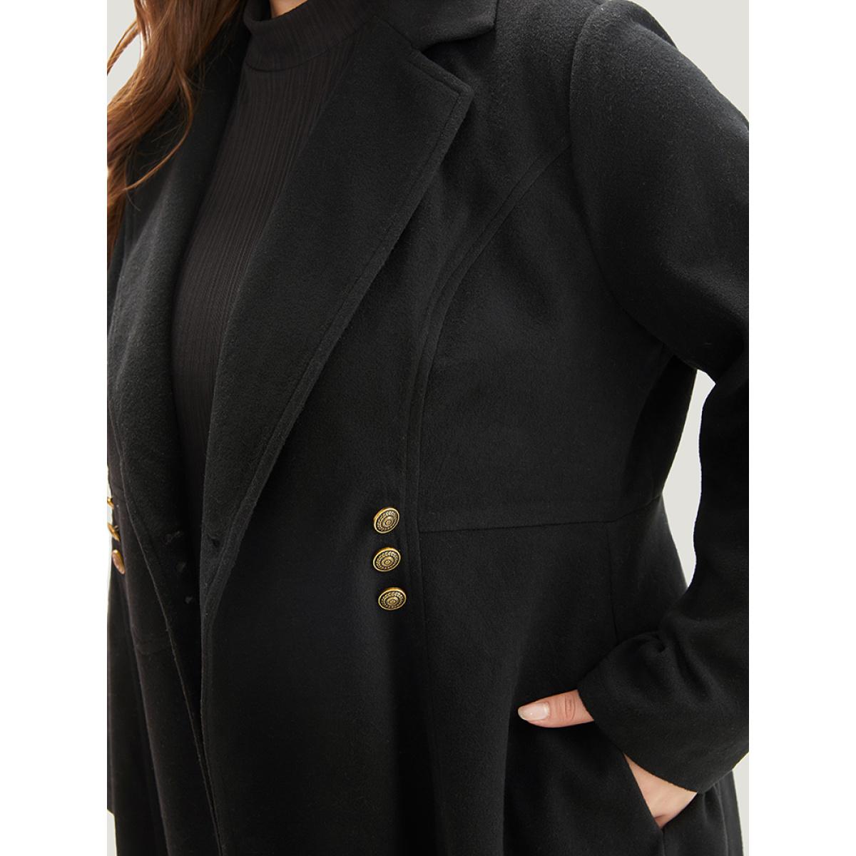 Plus Size Solid Lapel Collar Double Breasted Coat Women Black Office Plain Ladies Office Winter Coats BloomChic 12/L Product Image