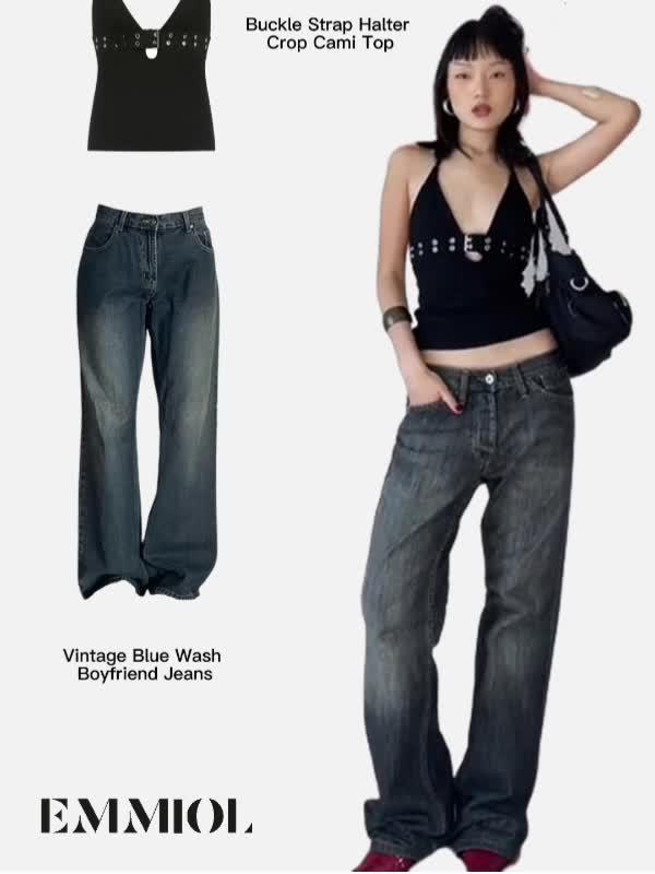 Vintage Blue Wash Boyfriend Jeans Product Image
