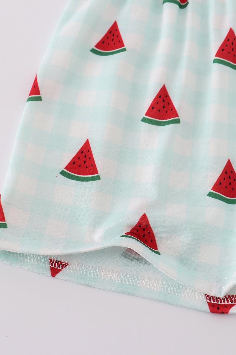 Red watermelon embroidery smocked set Product Image