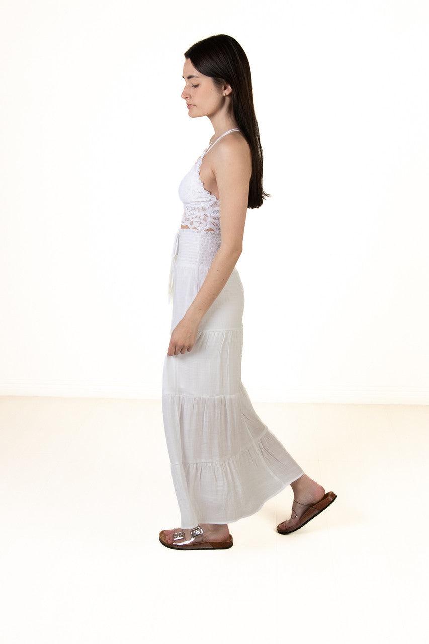 White Smocked Waist Maxi Skirt Product Image