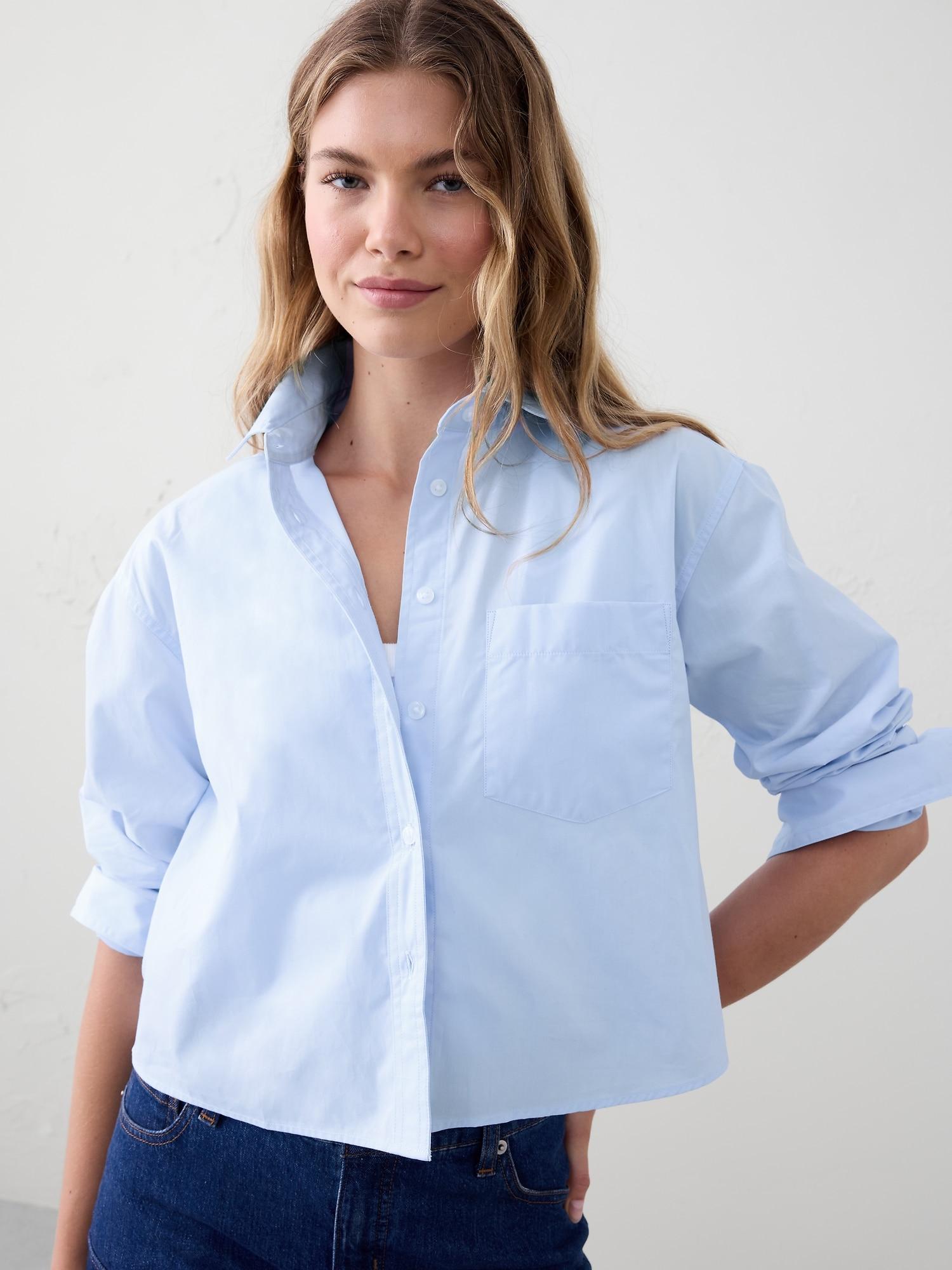 Linen-Blend Cropped Shirt Product Image