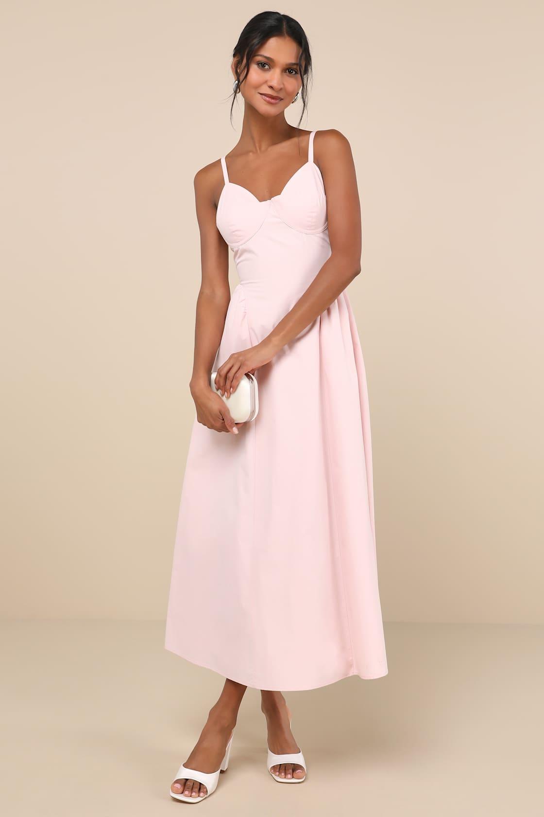 Veris Blush Pink Bustier Midi Dress Product Image
