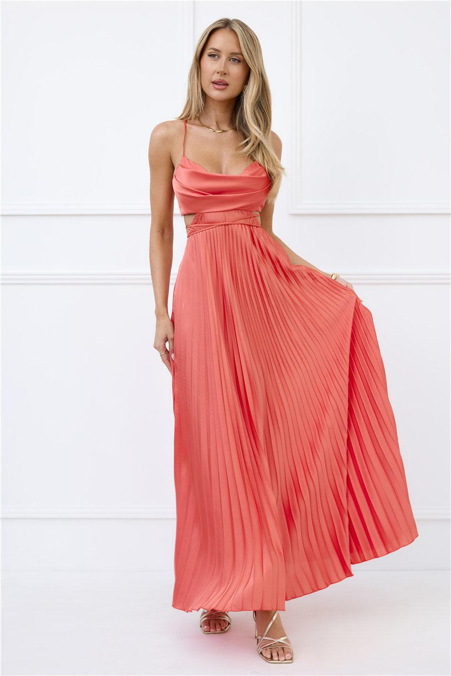In My Prime Satin Maxi Dress Coral Product Image