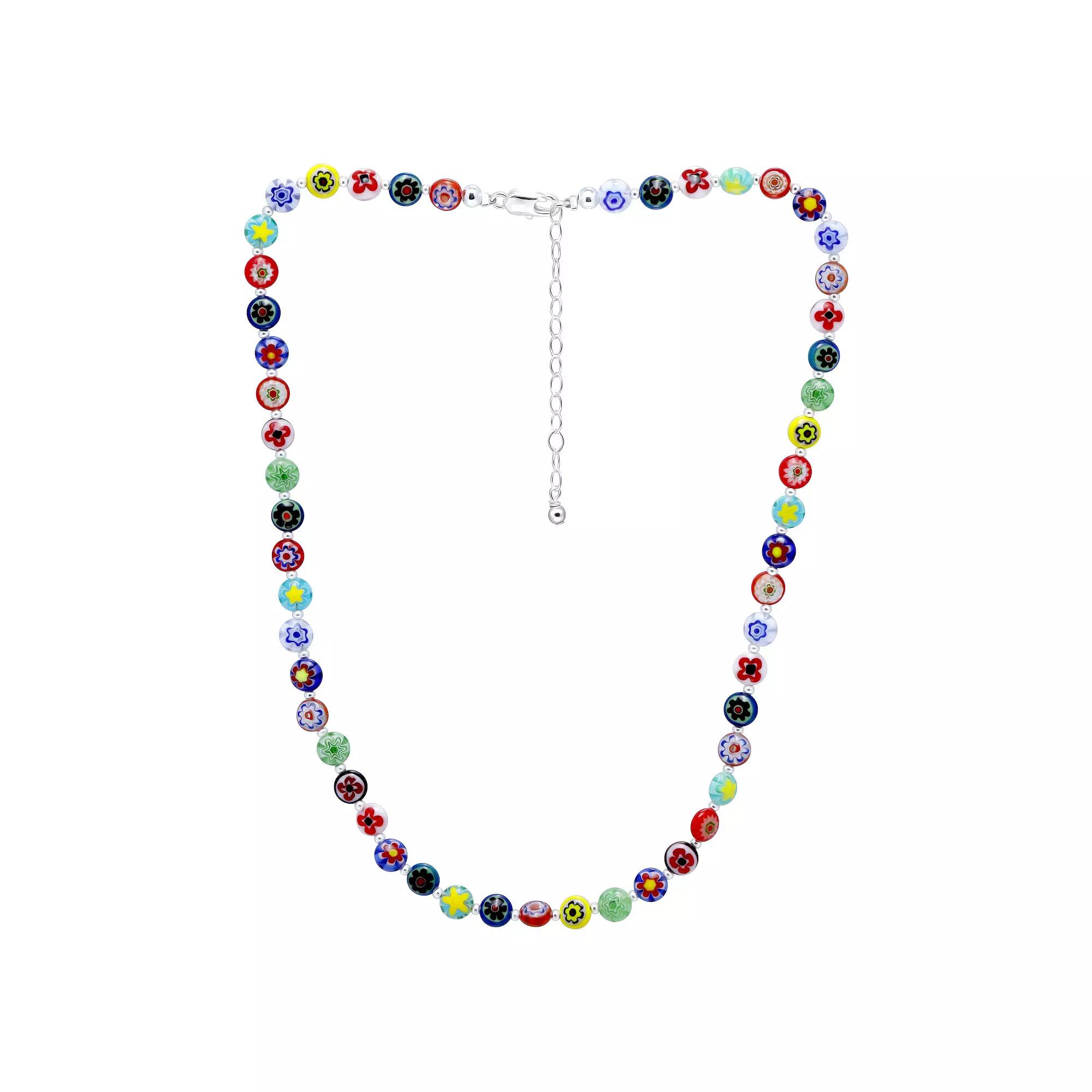 Aleure Precioso Sterling Silver Multi Color Glass Bead Necklace, Women's, Size: 18", Silver Tone Team Product Image
