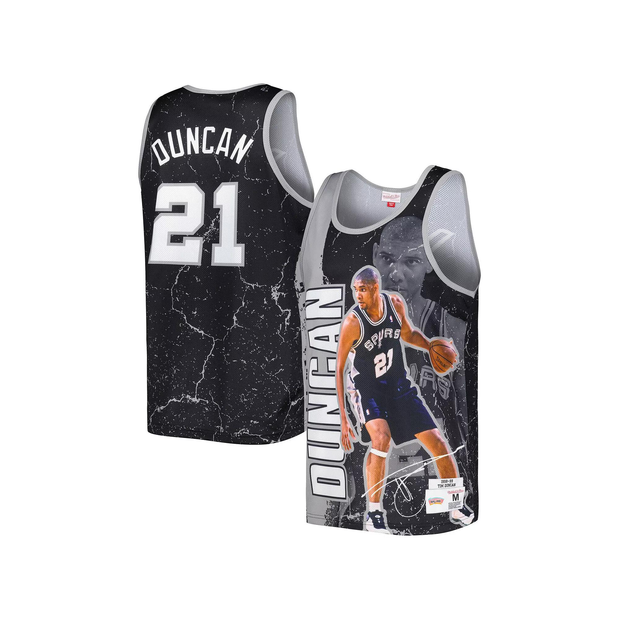 Men's Mitchell & Ness Tim Duncan Black San Antonio Spurs 1998-99 Hardwood Classics Player Burst Tank Top, Size: Large Product Image