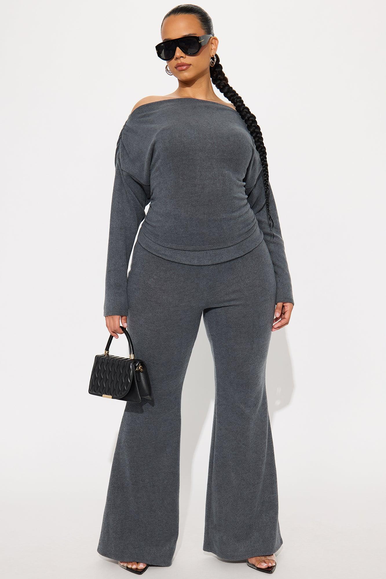 Shayla Off Shoulder Pant Set - Charcoal Product Image