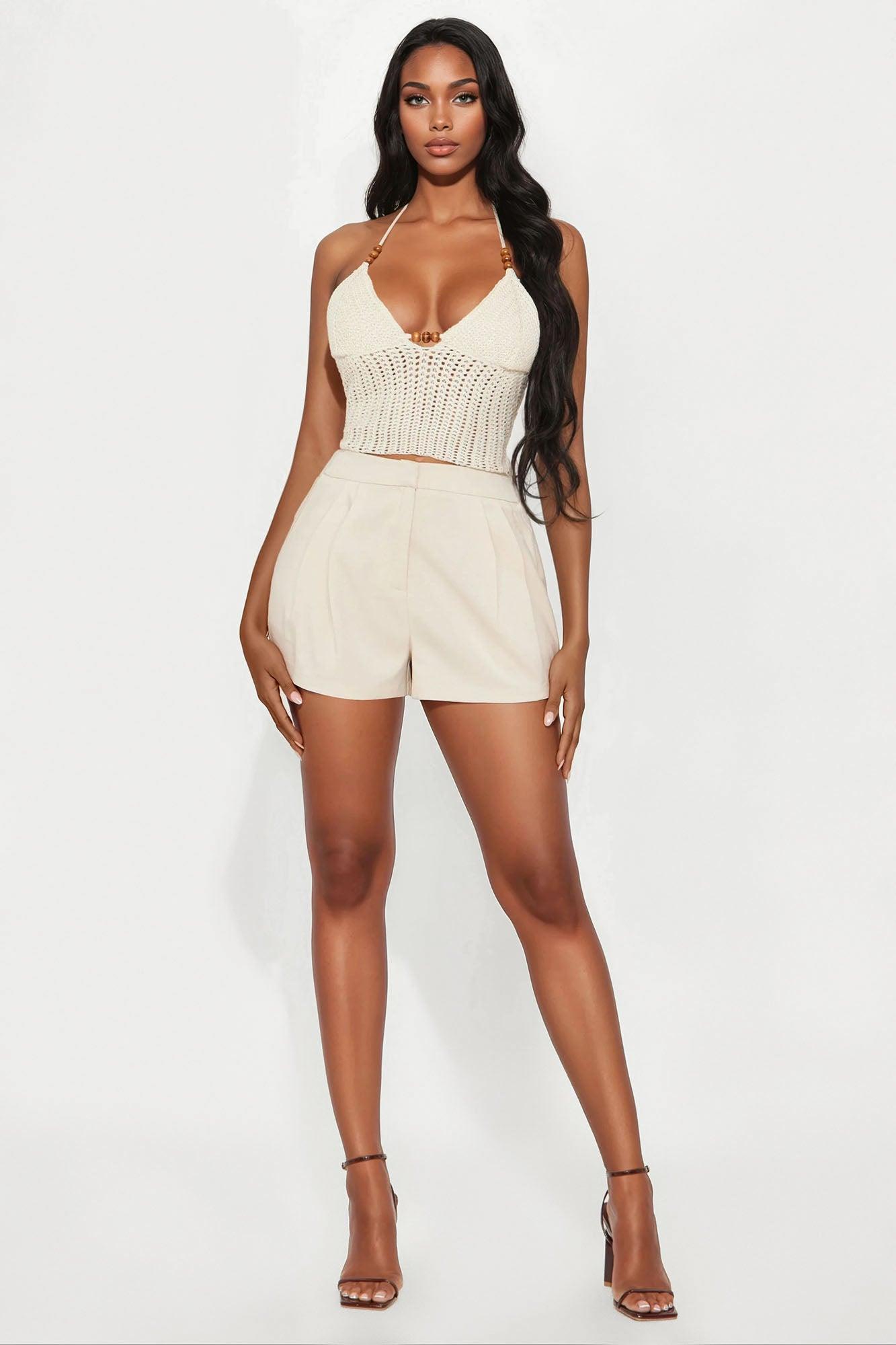 Living In Tan Lines Crochet Halter Top - Cream Product Image