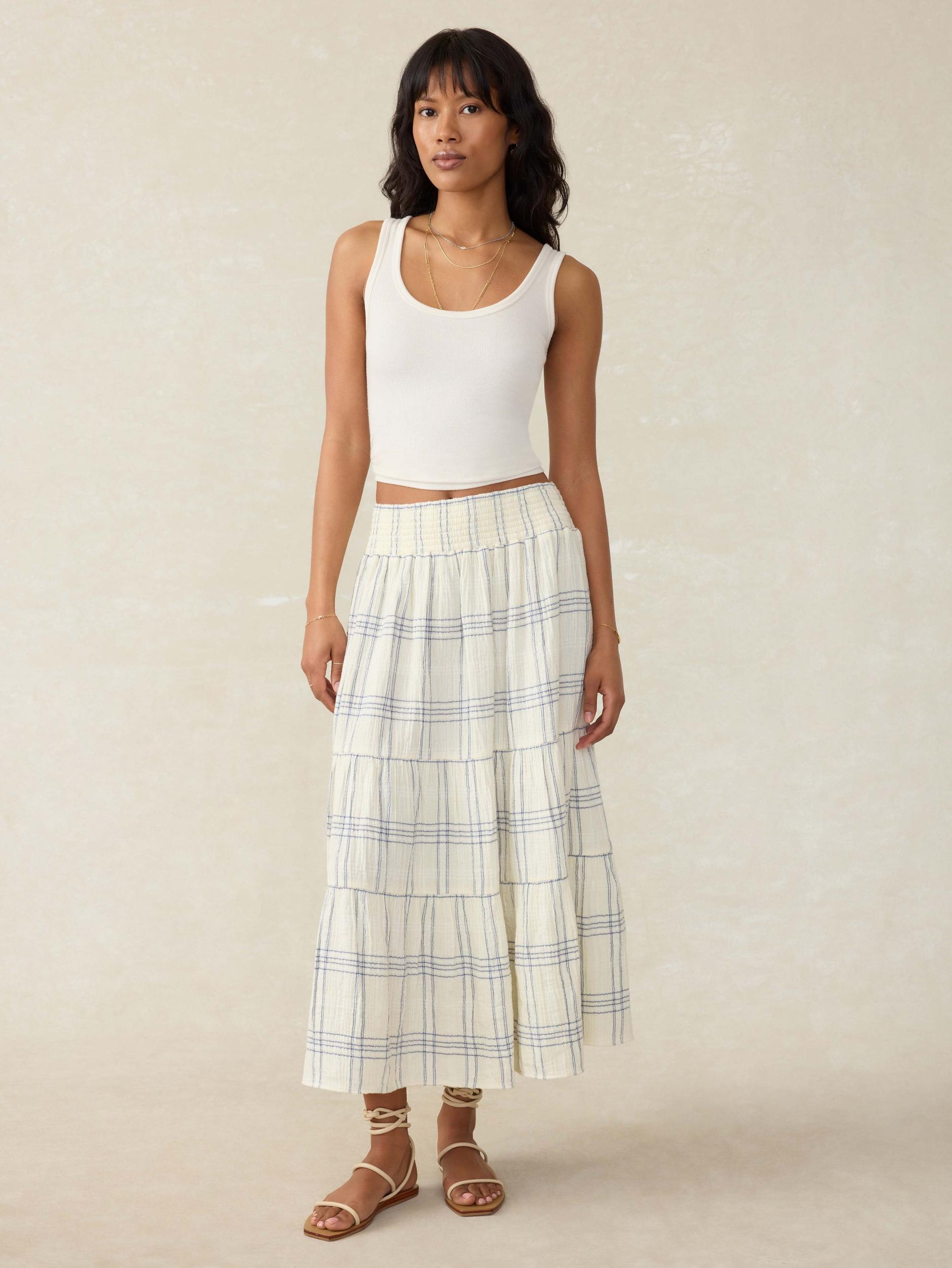 Dune Cotton Gauze Woodstock Skirt - Blue Cove Plaid Female Product Image