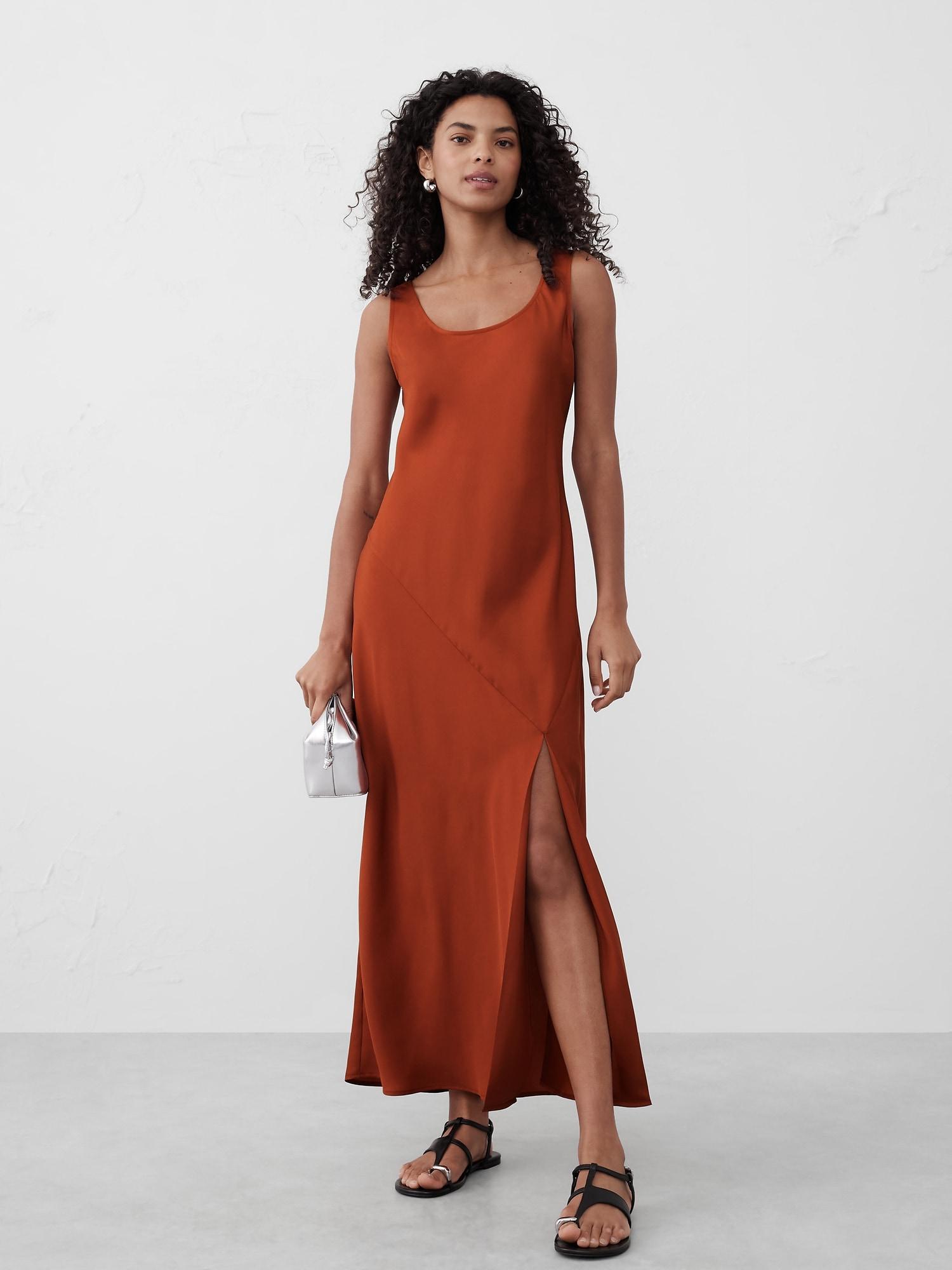 Silky Twill Slit Maxi Dress Product Image