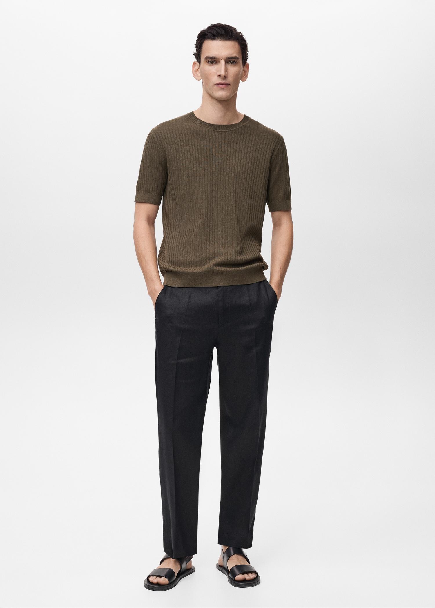 Textured striped T-shirt - Men | MANGO USA Product Image