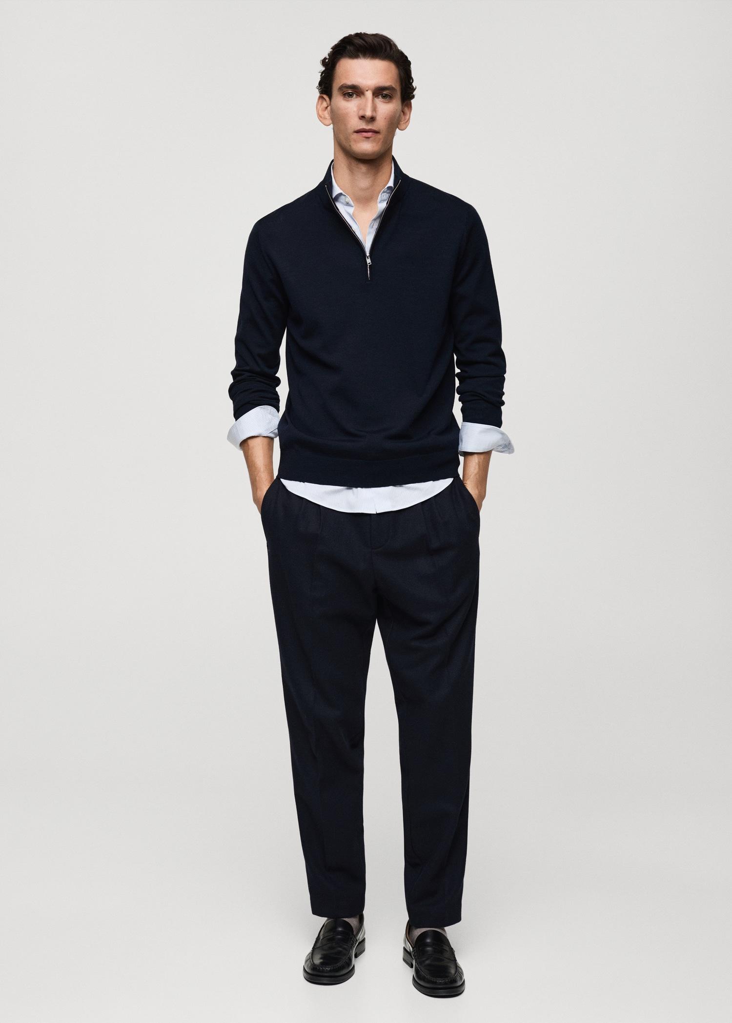 100% merino wool perkins-neck sweater with zipper - Men | MANGO USA Product Image