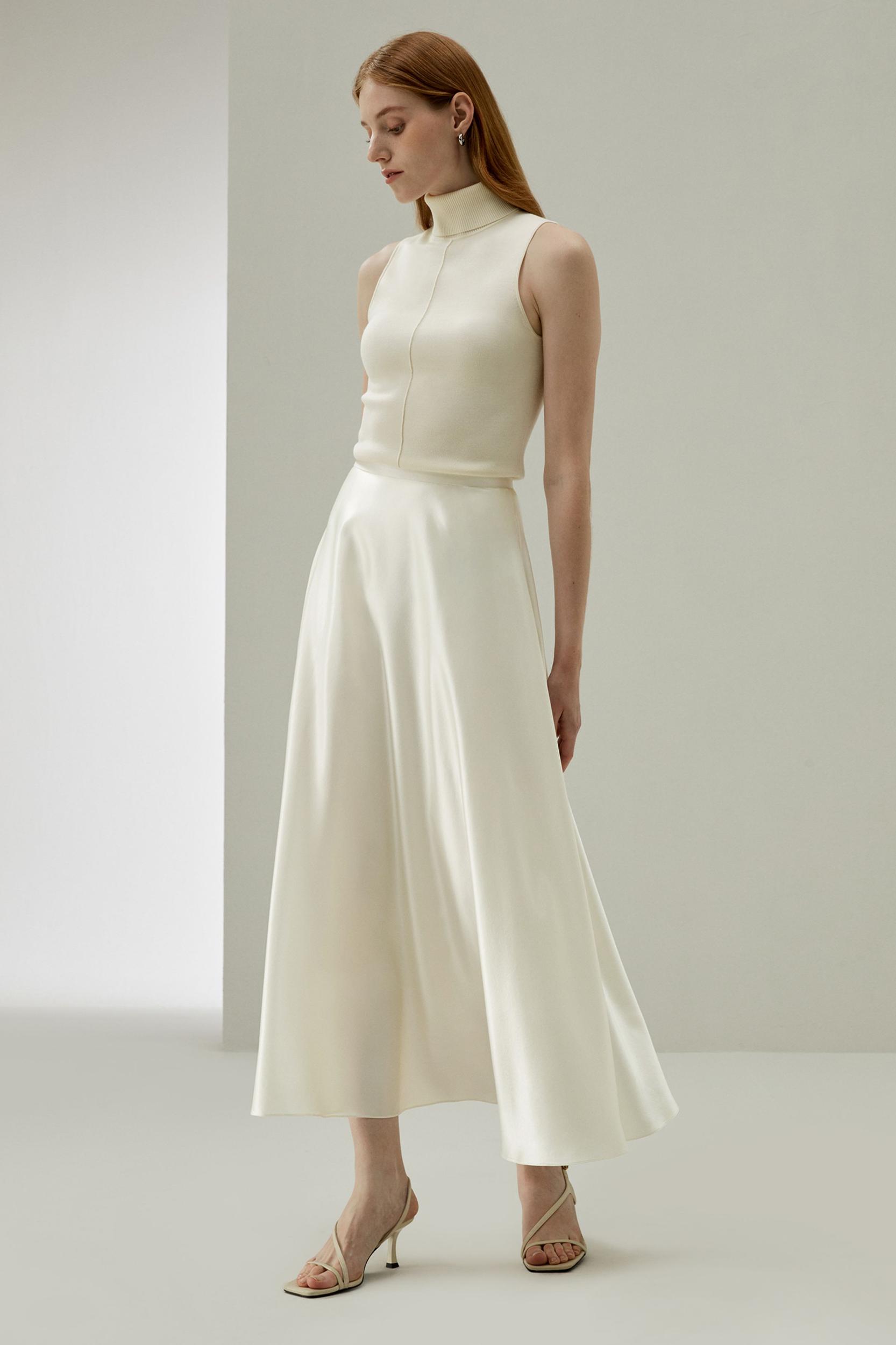 LILYSILK Silk Pleated Skirt for Women Lily White Pure Silk Natural Fluid Sheen Skirt 8 Product Image