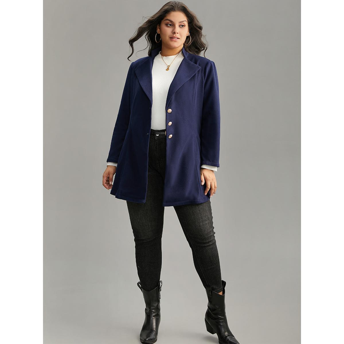 Plus Size Solid Metal Detail Lapel Collar Coat Women DarkBlue Casual Plain Ladies Dailywear Winter Coats BloomChic 18-20/2X Product Image