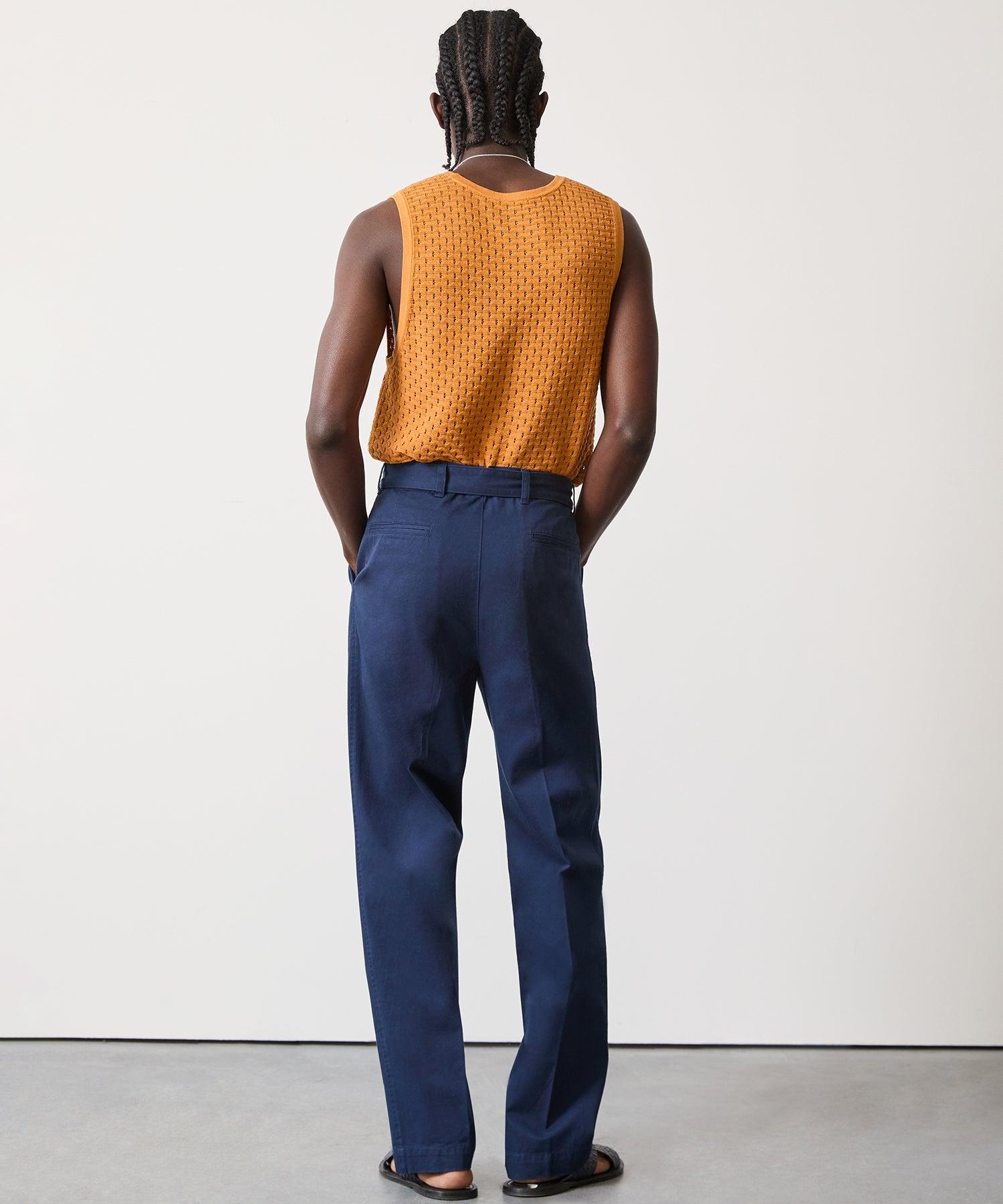 Relaxed Cotton Self Belted Trouser in Navy Product Image