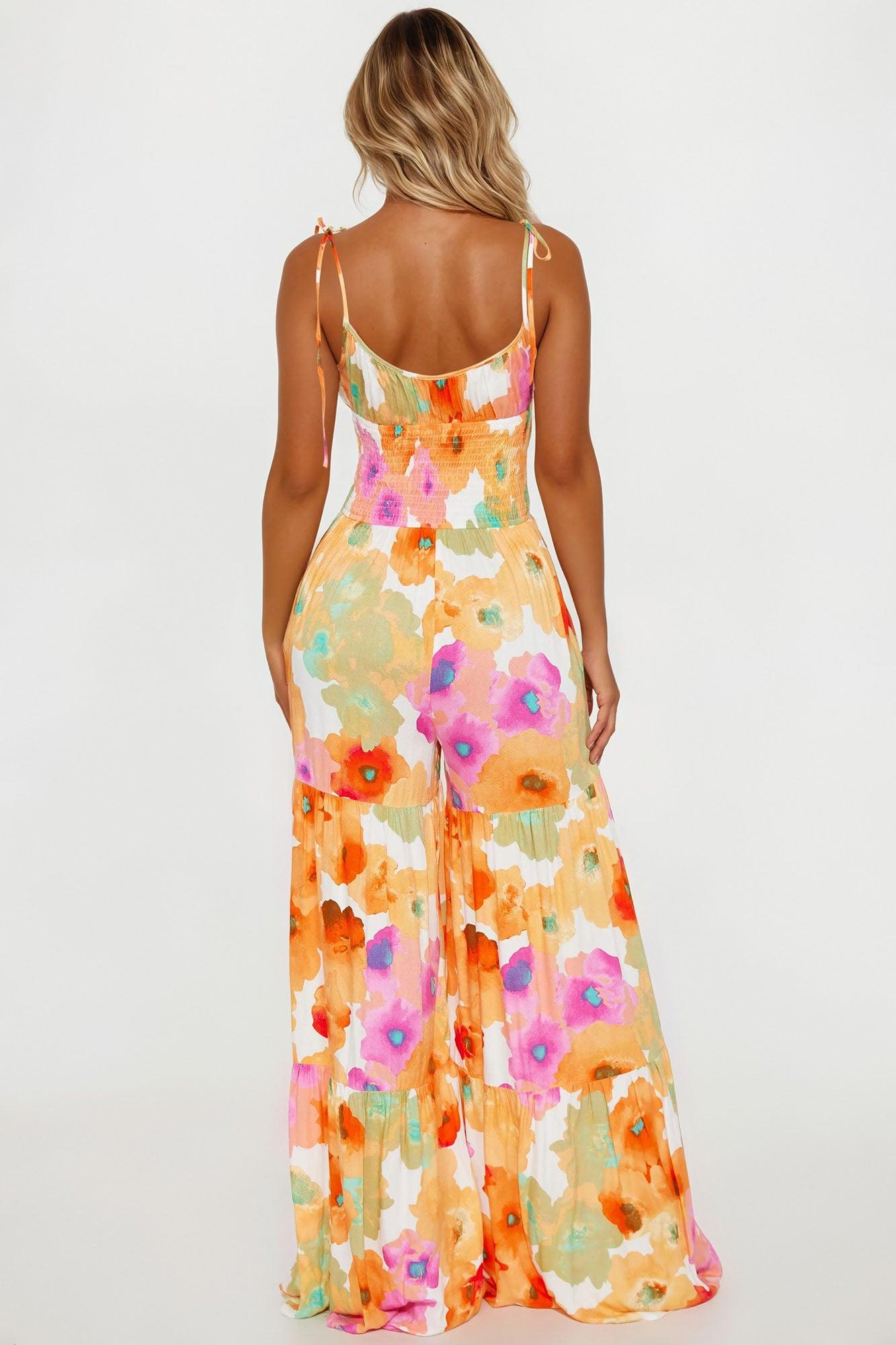 Orchid Floral Jumpsuit - Orange/combo Female Product Image