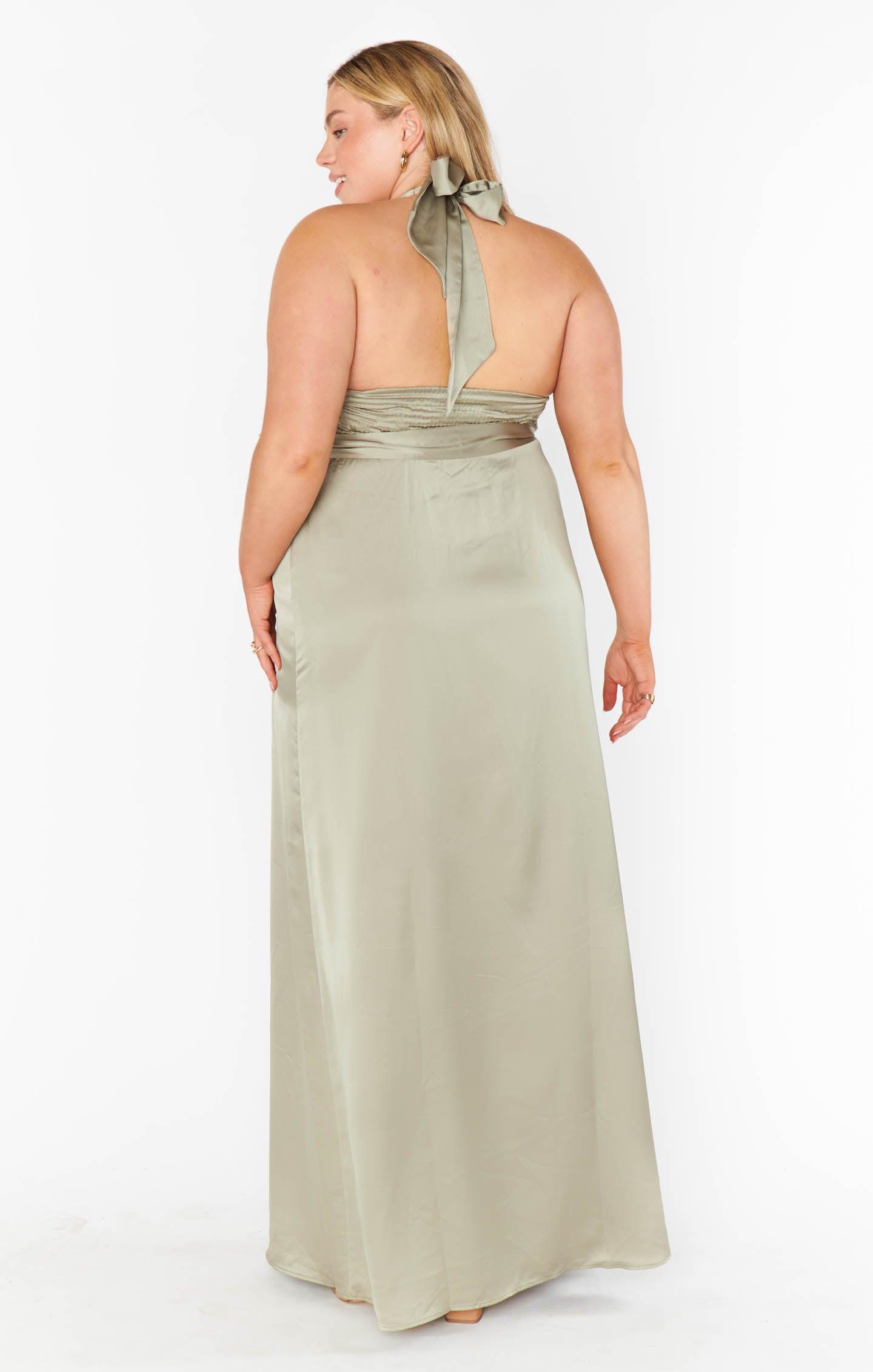 Hazel Halter Maxi Dress ~ Moss Green Luxe Satin Product Image