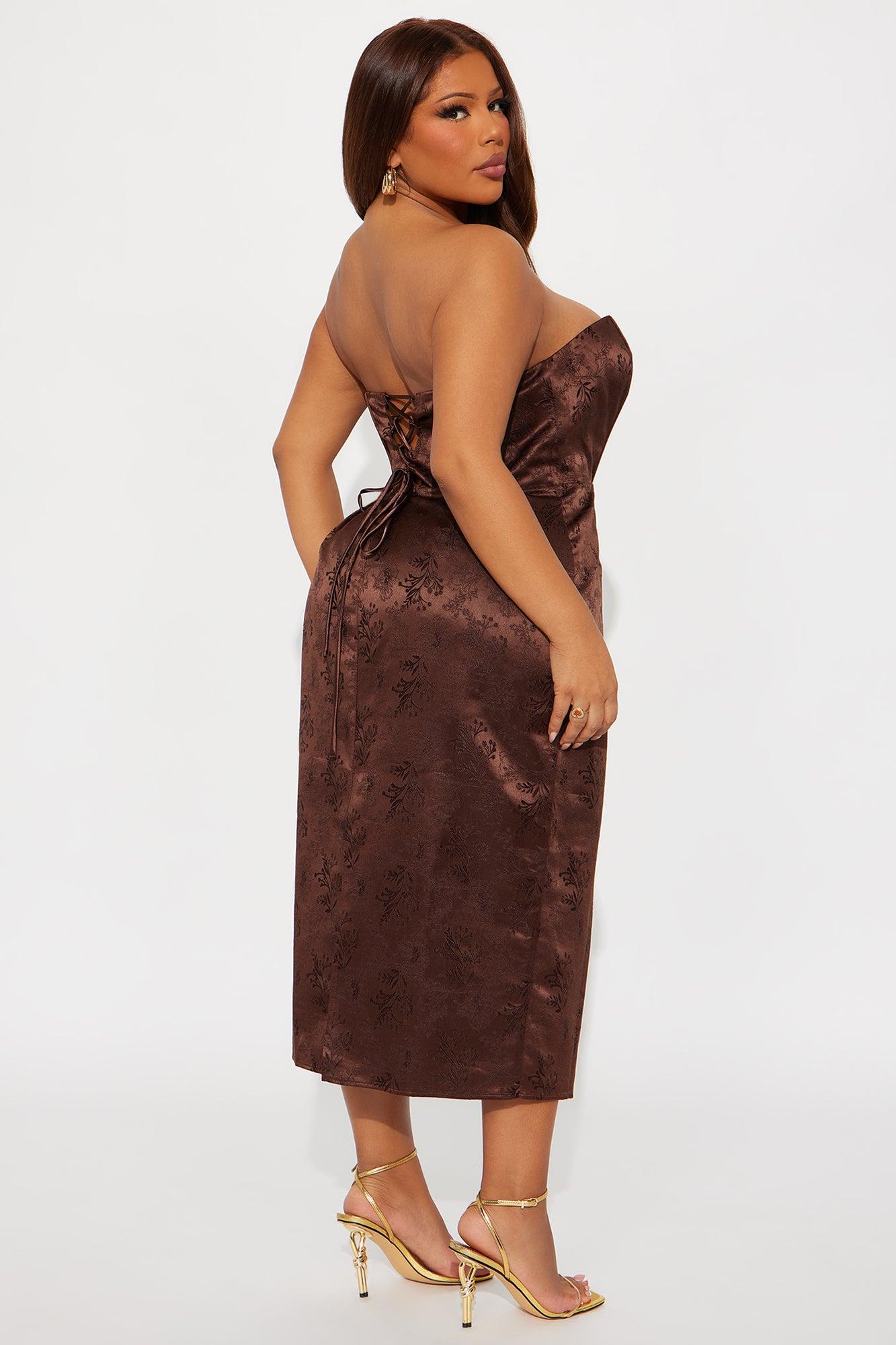 Elena Jacquard Midi Dress - Brown Female Product Image
