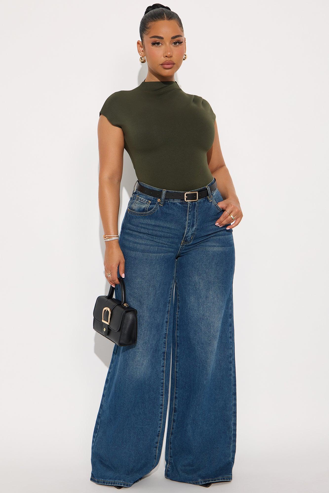 Fern Short Sleeve Mock Neck Bodysuit - Olive Female Product Image